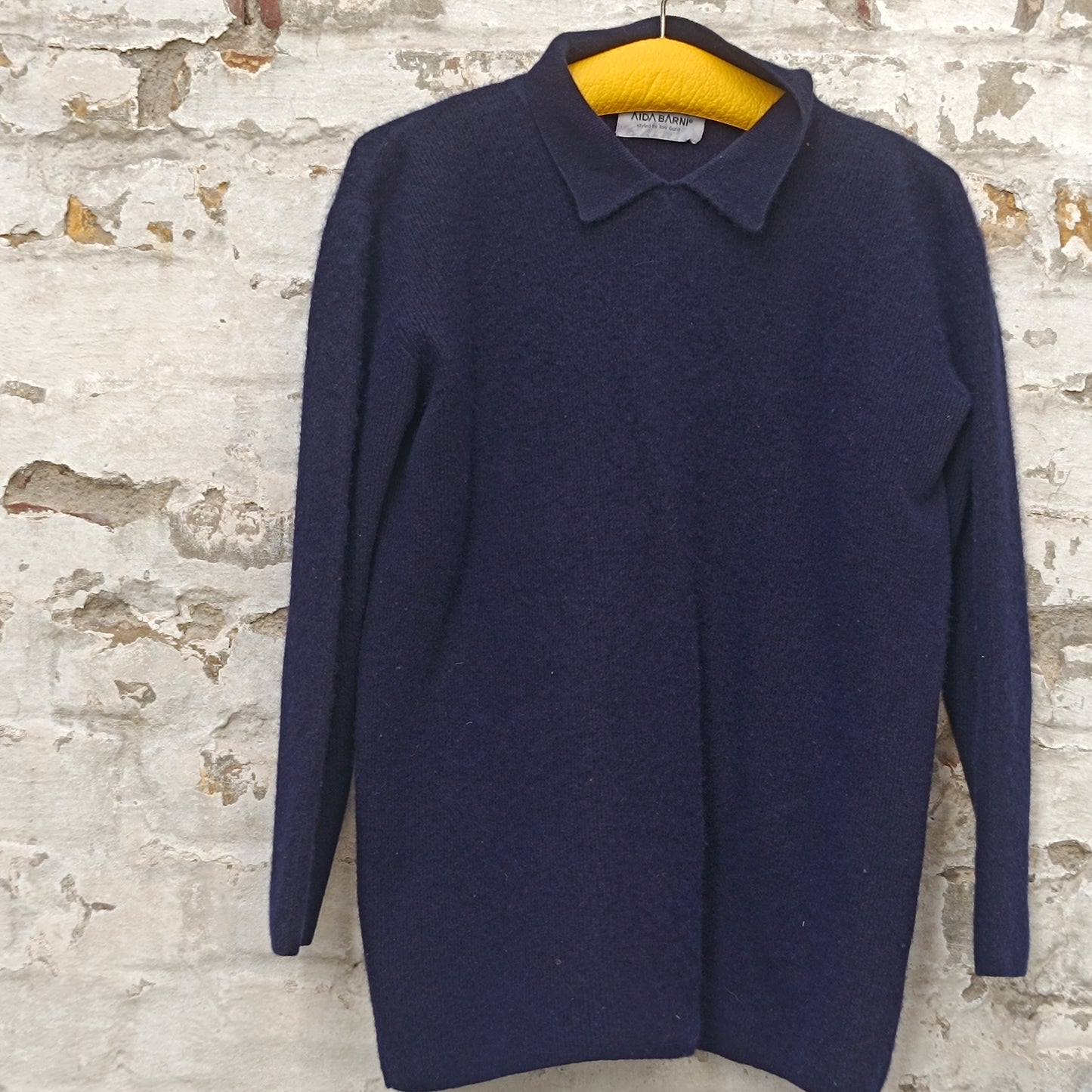 Vintage Navy Cashmere Sweater | Y2k Collared Pullover Jumper M