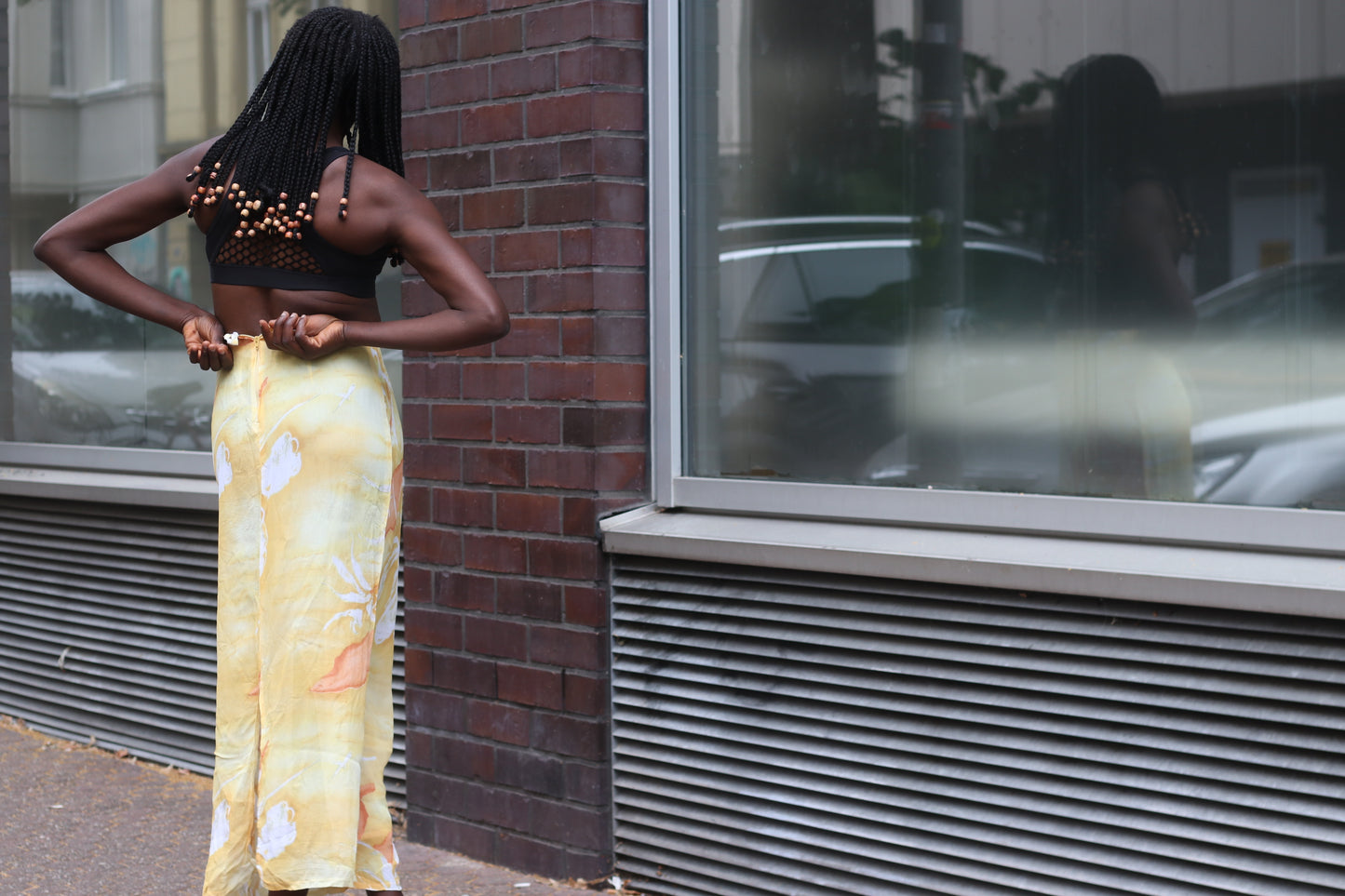 Vintage 90s Yellow Floral Maxi Skirt - Retro Floral Silk Slip Skirt