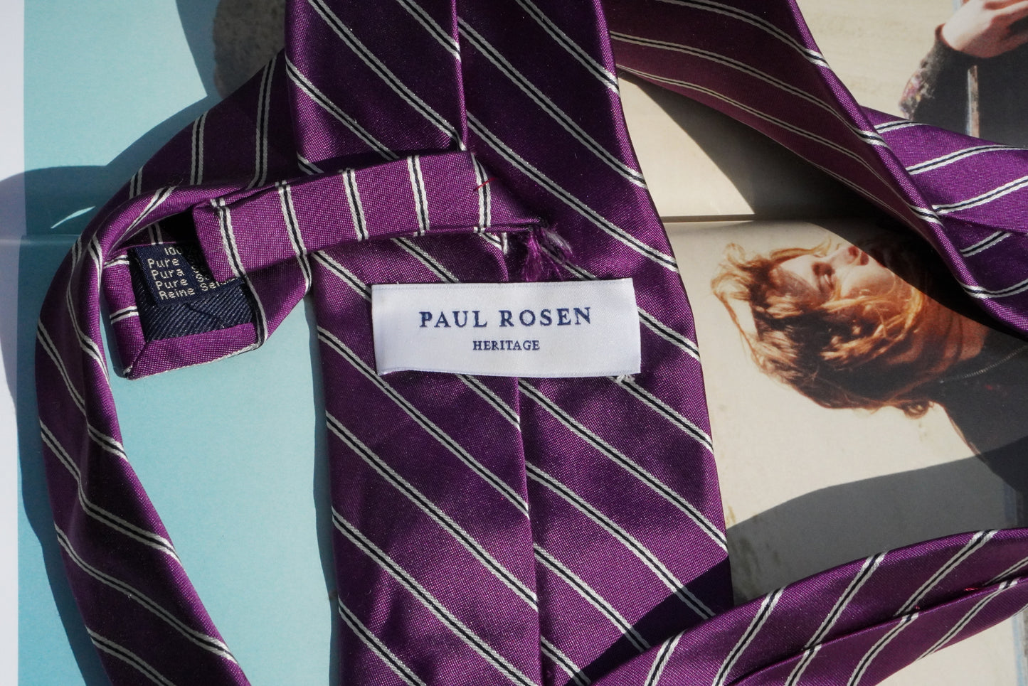 Paul Rosen Vintage 100% Silk Tie Purple Striped Men Formal Business Suit Necktie