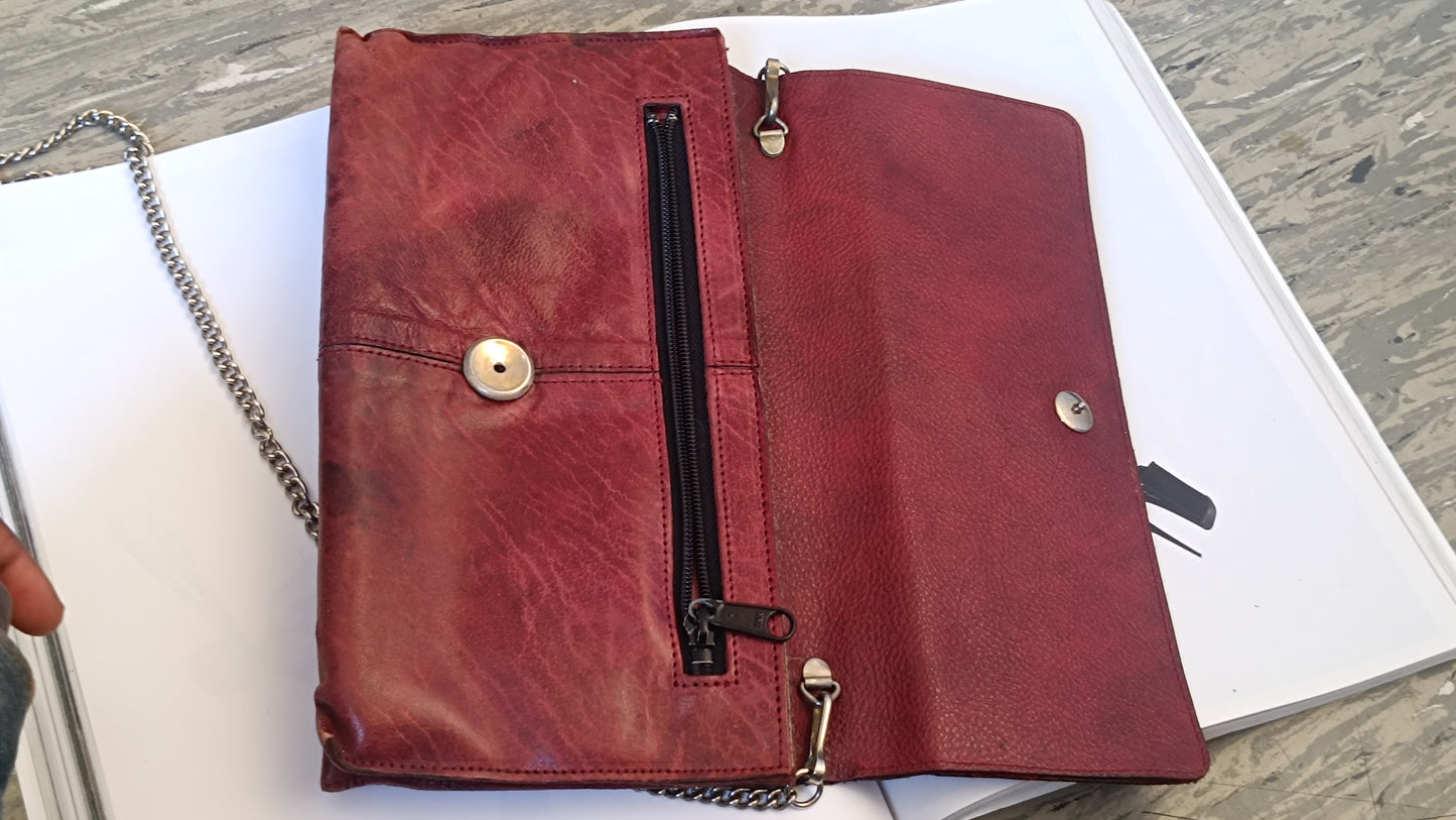 Vintage 1970s Red Leather Chain Shoulder Bag and Clutch