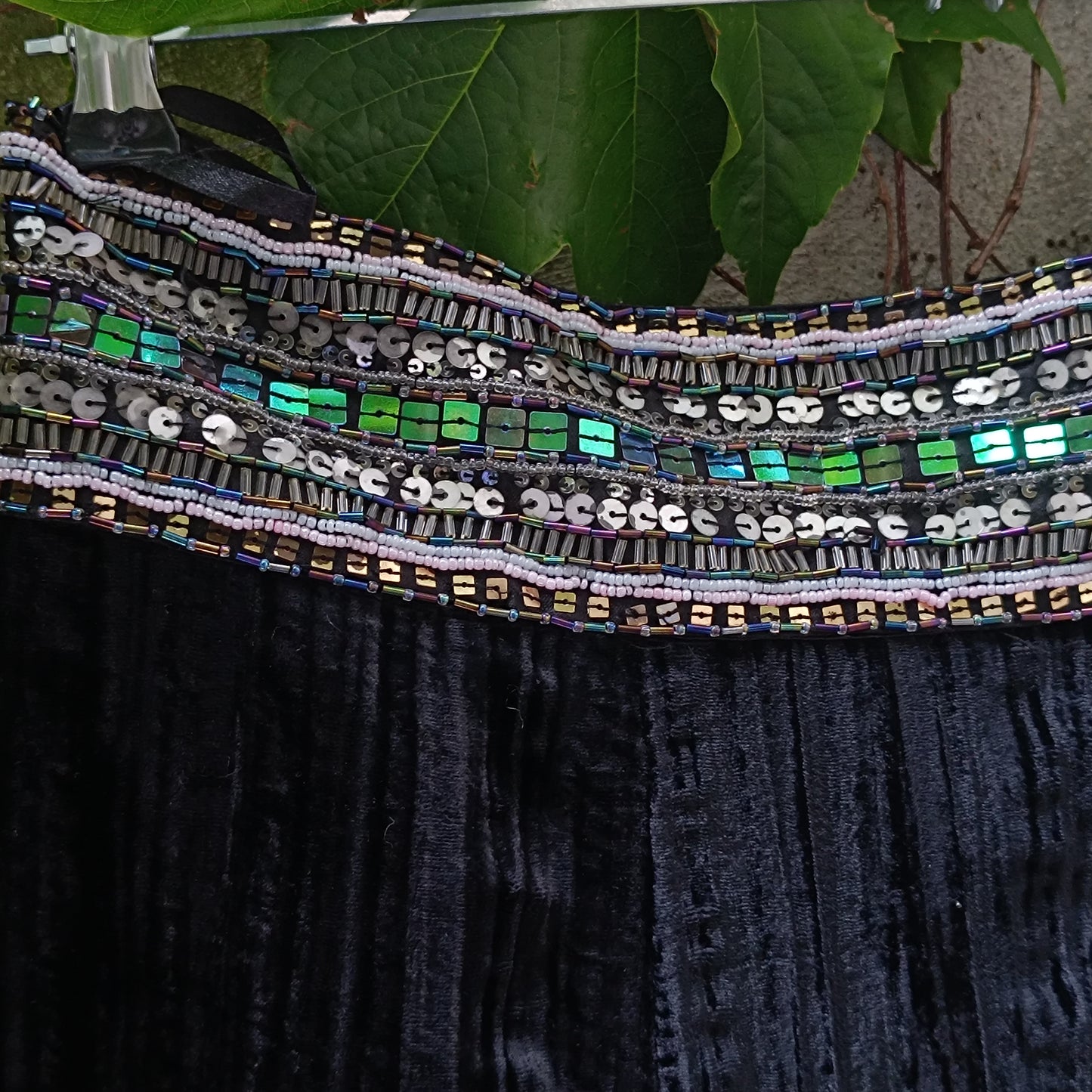 Vintage Velvet Midi Skirt | Y2K Black Crushed Velvet Beaded Skirt