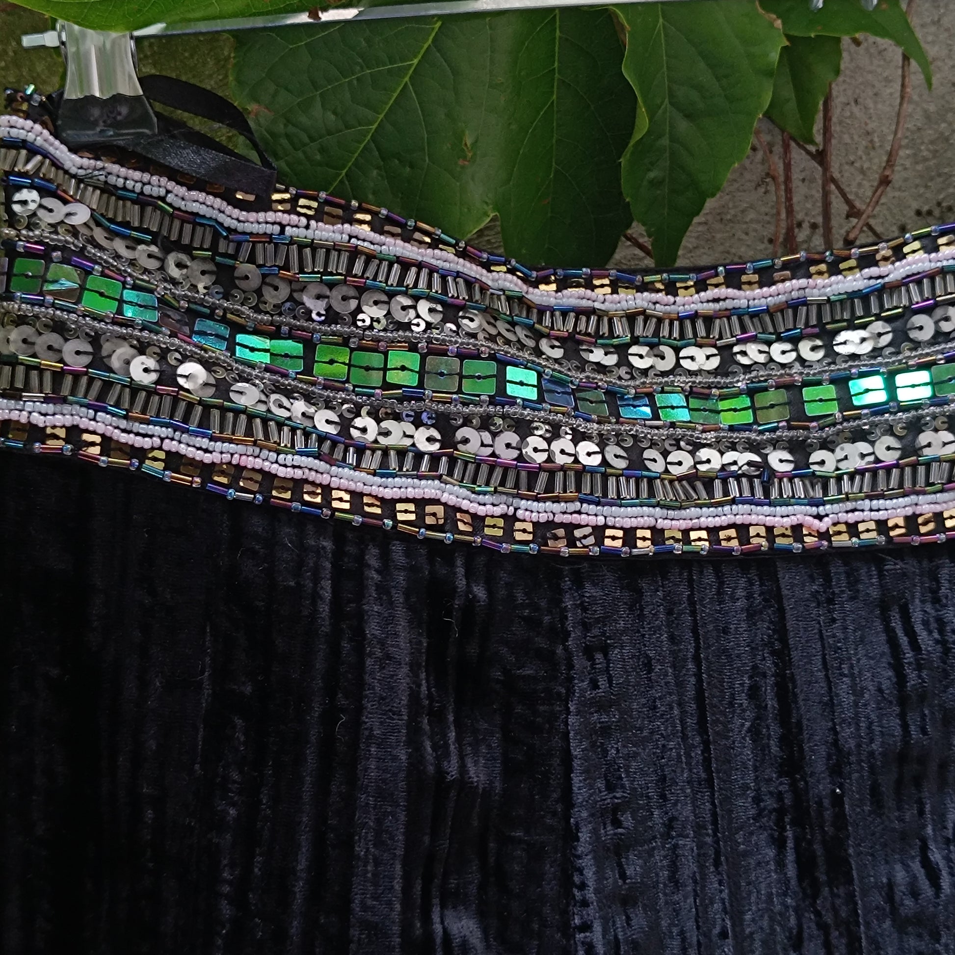 Vintage Velvet Midi Skirt | Y2K Black Crushed Velvet Beaded Skirt