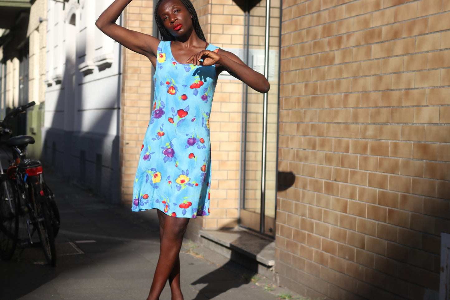 Vintage 90s Floral Dress Blue Sleeveless Summer Sundress Mini Dress Grunge Cute
