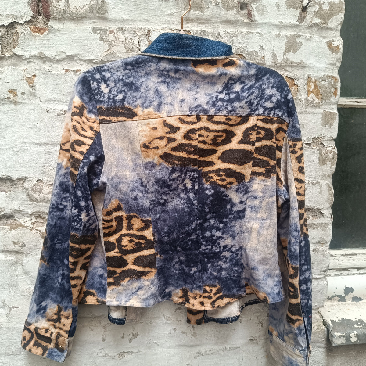 Vintage Leopard Denim Jacket | 90s Animal Print Trucker | Blue M