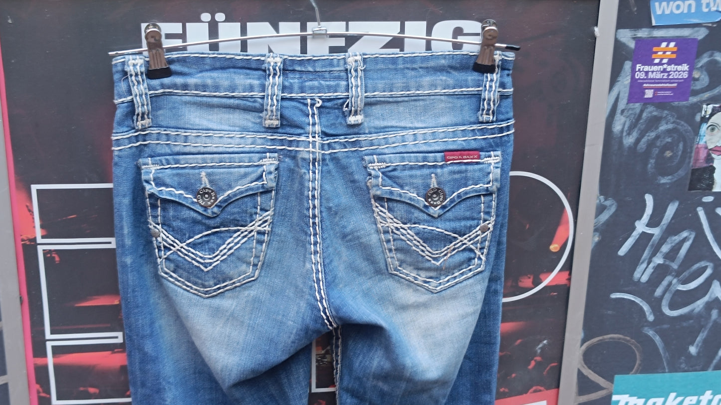 Cipo & Baxx Vintage 2000s Y2K Low Rise Thick Stitch Blue Jeans