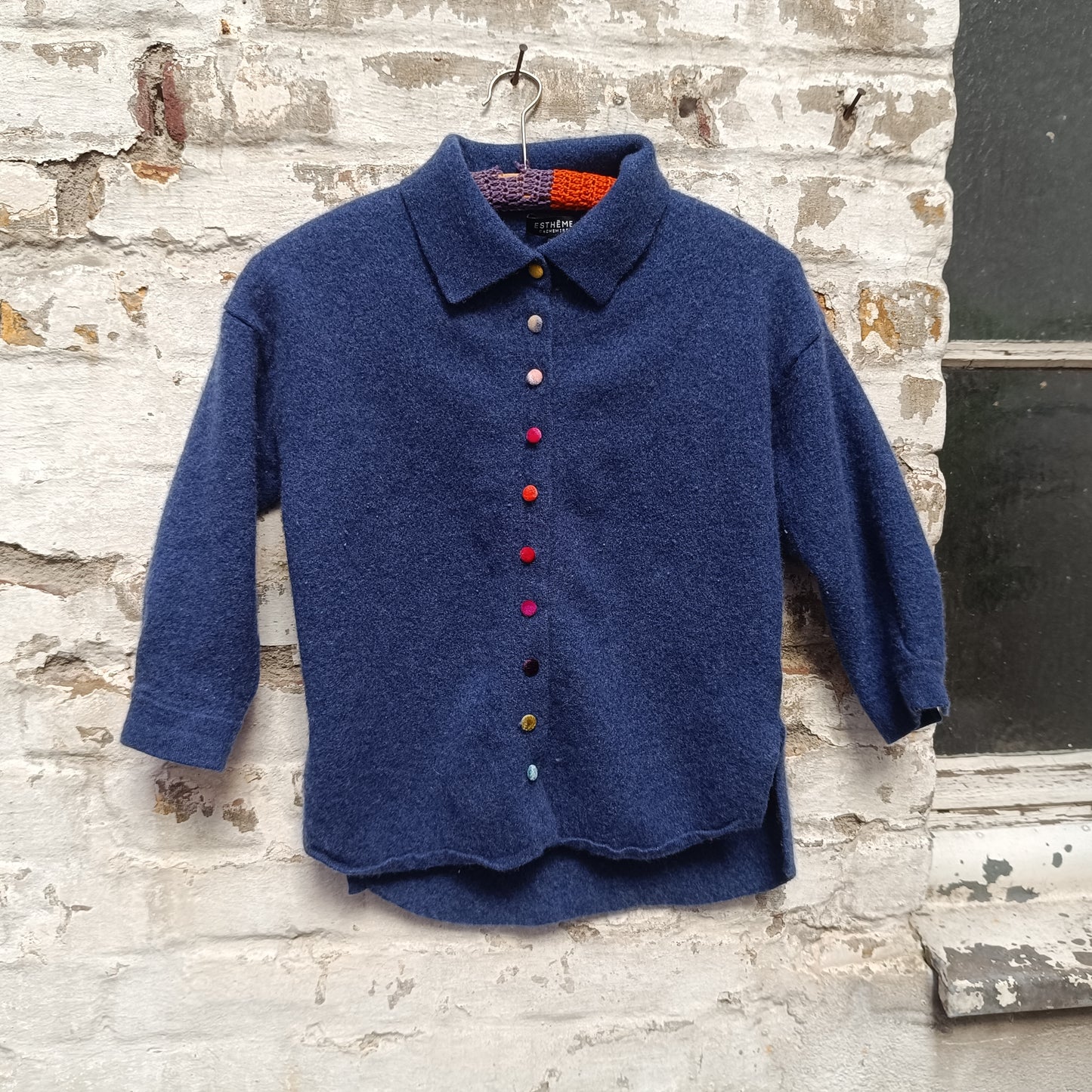 Vintage Blue Cashmere Cardigan | 90s Collared Sweater S