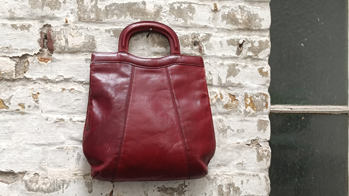 Vintage Etienne Aigner Burgundy Leather Handbag 70s Oxblood Tote Top Handle Bag