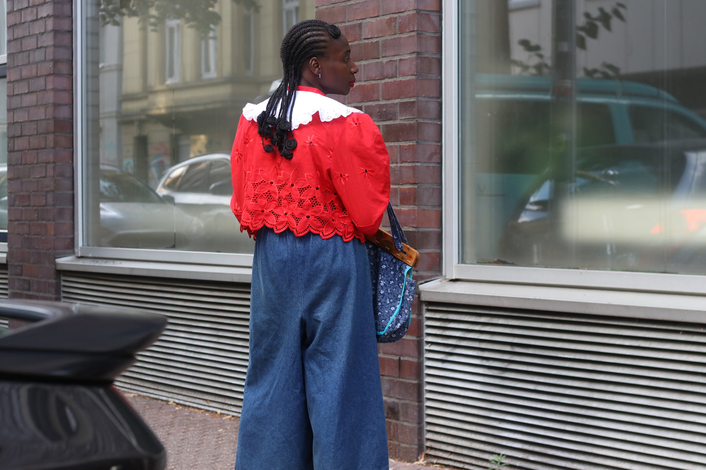 Vintage 80s Red Broderie Anglaise Cropped Jacket | Eyelet Blouse