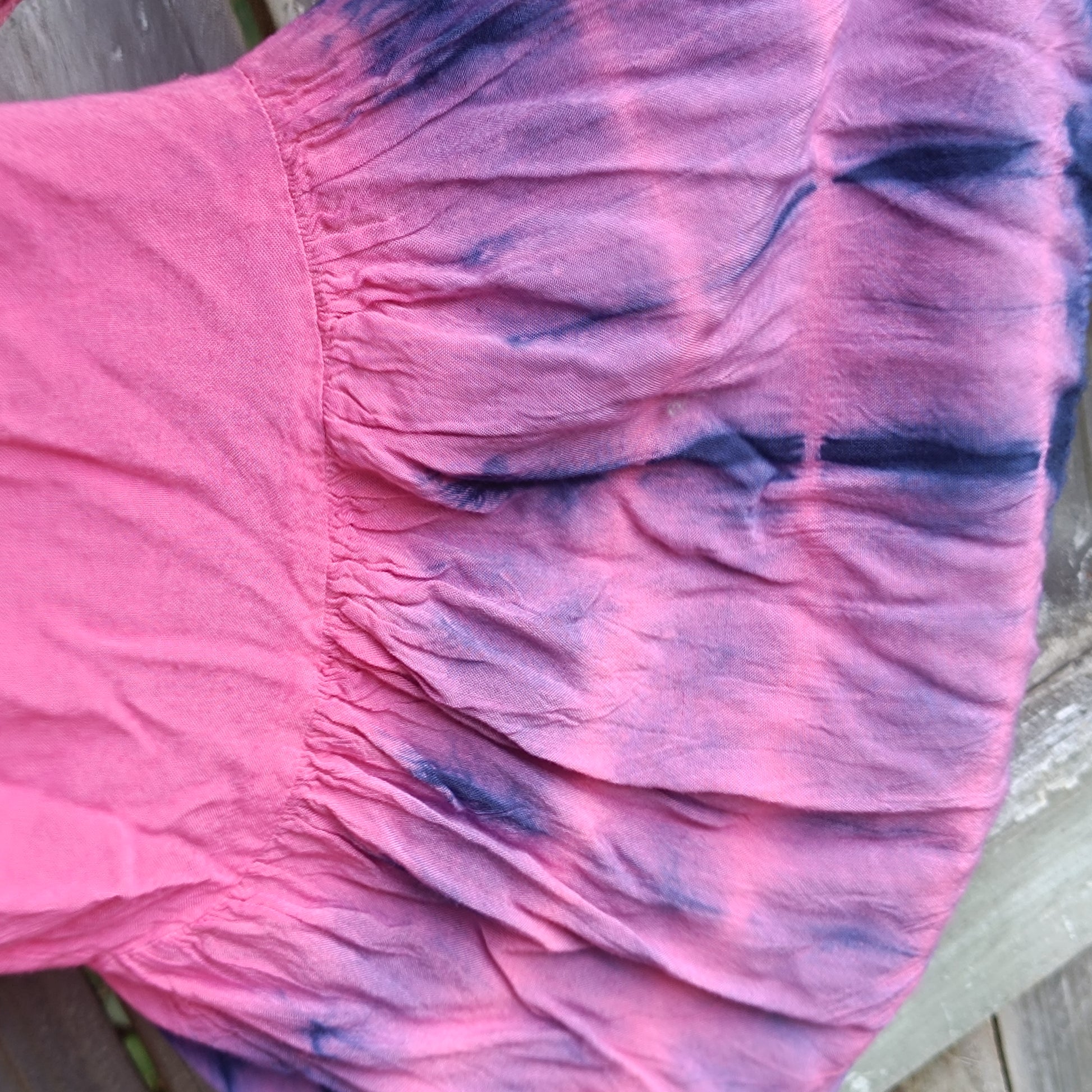 Vintage y2k Tie Dye Tunic Dress - Pink and Purple Bell Sleeve Mini