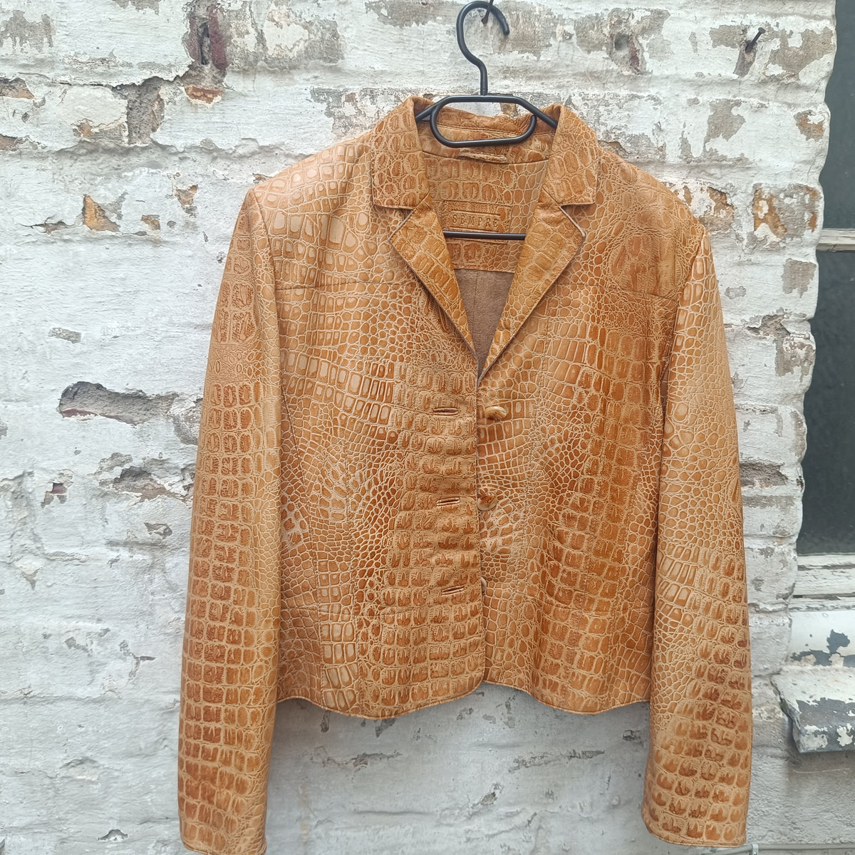 Croco Leather Jacket | Vintage 90s Tan Nappa Blazer M/L