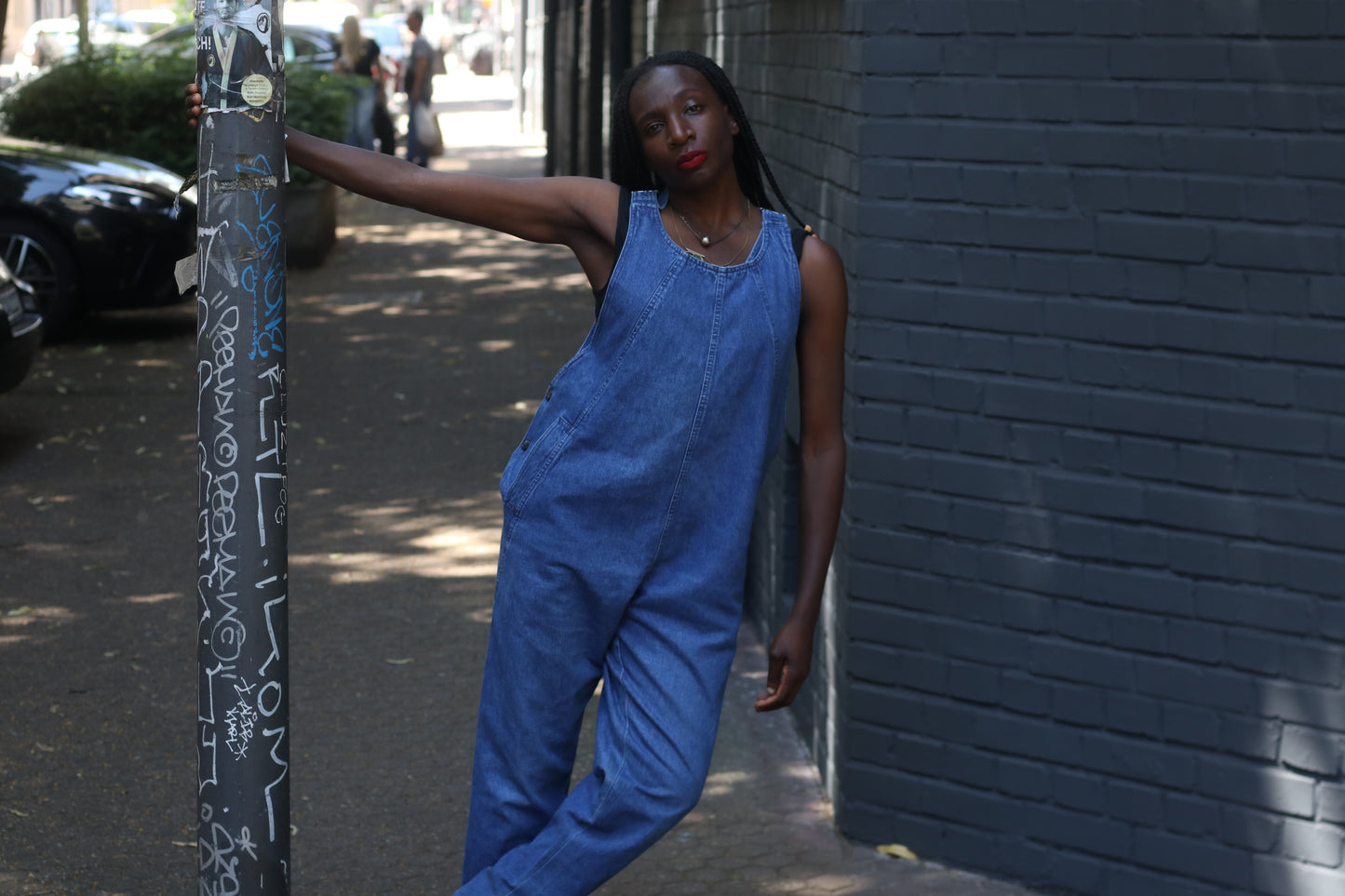 Vintage 80s Denim Jumpsuit Sleeveless Blue Jean Overalls 1980s One Piece Utility