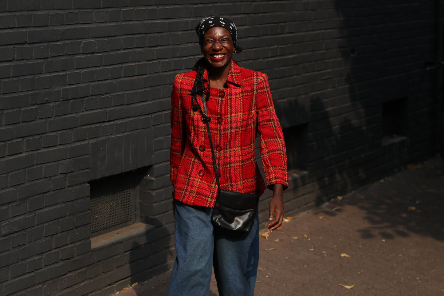 Vintage Christian Berg Stockholm Red Plaid Wool Blend Jacket Women's 42