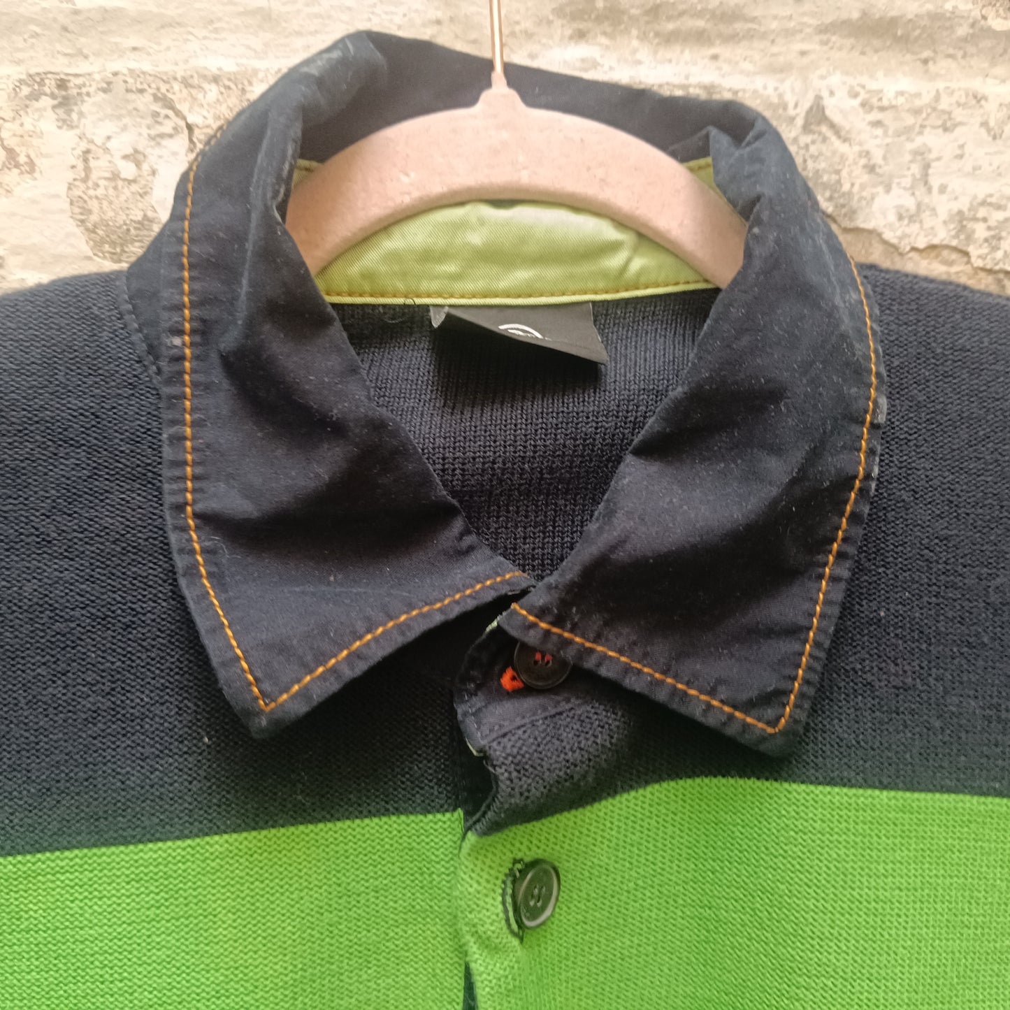 Vintage Bogner Stripe Jumper | Navy & Lime Green Cotton Knit | Fits M