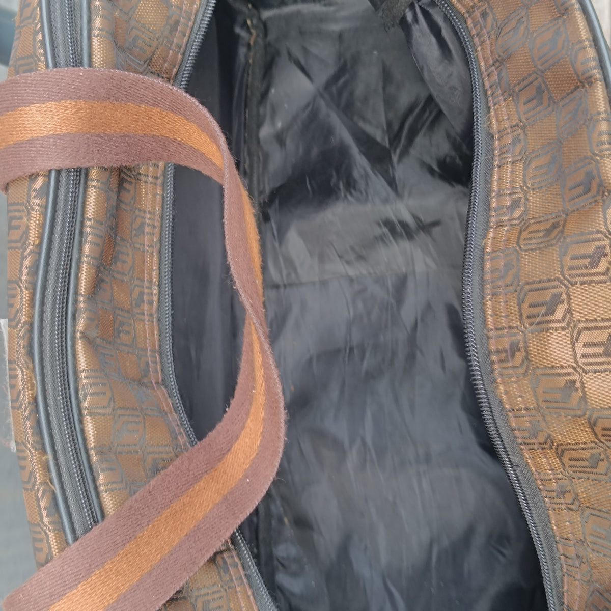 Vintage Monogram Duffle Bag - Retro Brown Geometric Travel Bag - Unisex Weekender
