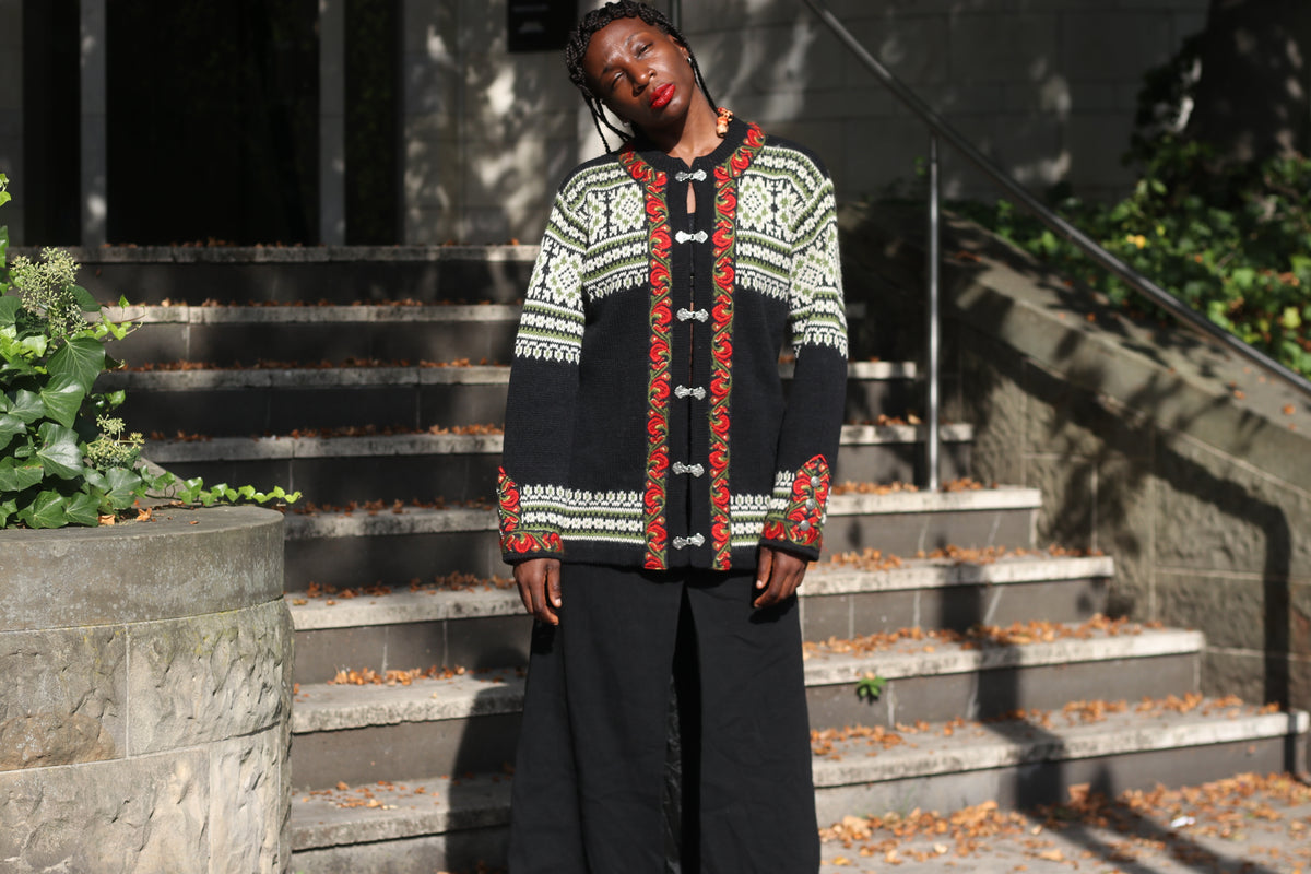 Vintage Norwegian Wool Cardigan | Nordstrikk Folk Knit | L/XL
