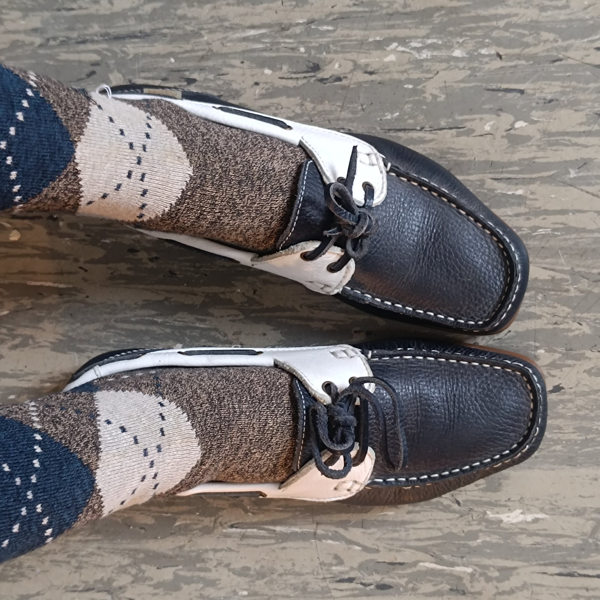 Vintage Boat Shoes | 90s Two Tone Leather Loafers Navy White EU 39