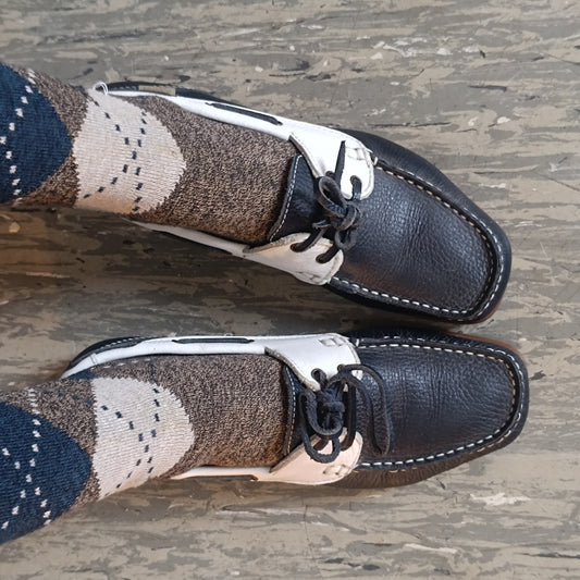 Vintage Boat Shoes | 90s Two Tone Leather Loafers Navy White EU 39