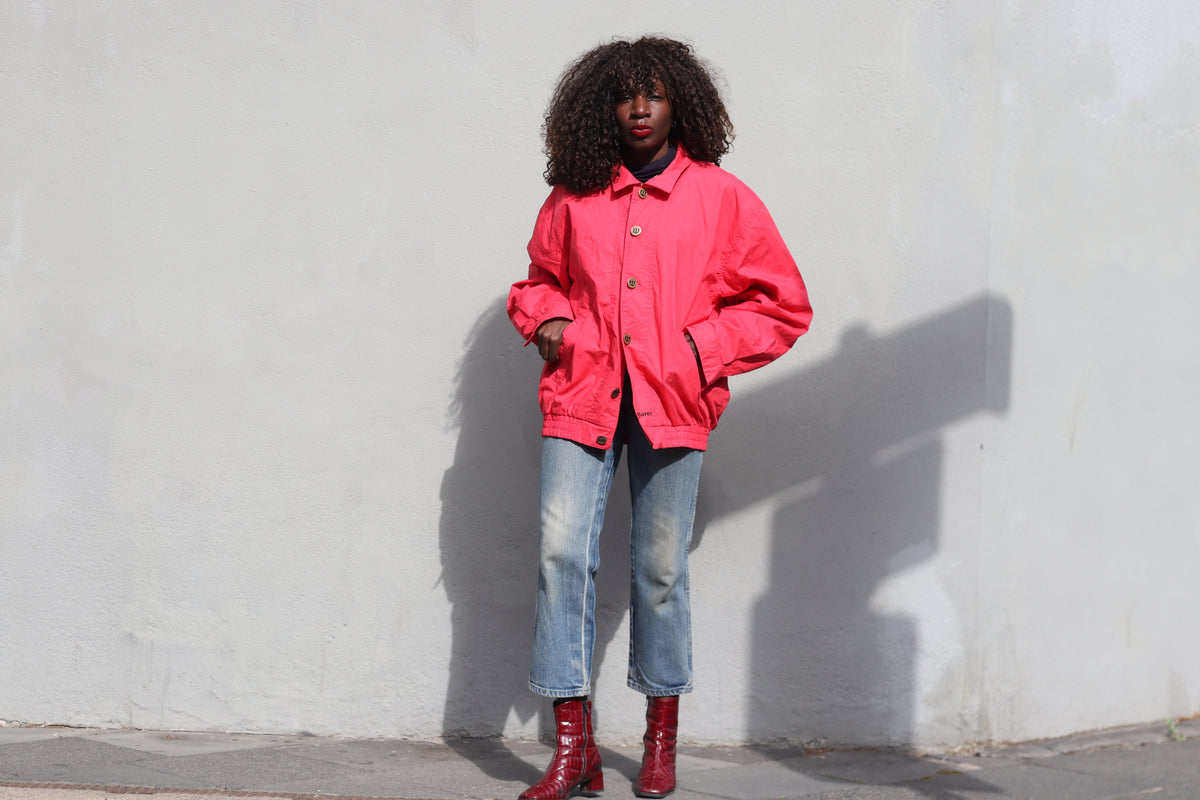 90s Vintage Bomber Jacket | Minimalist Bright Red Streetwear Coat
