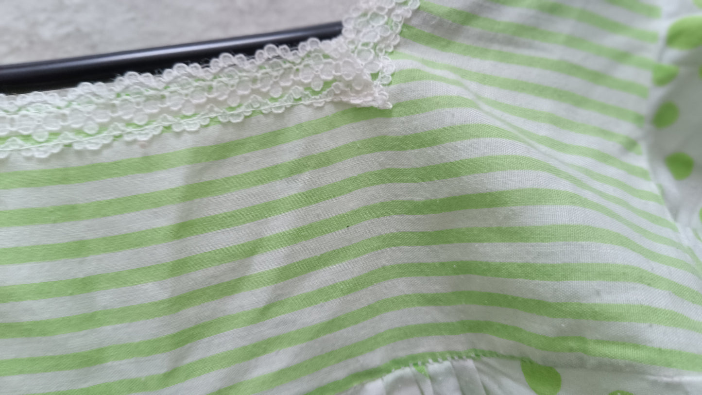 The Clover Polka Dot Mini Dress - Vintage 1970s Green Prairie Dress