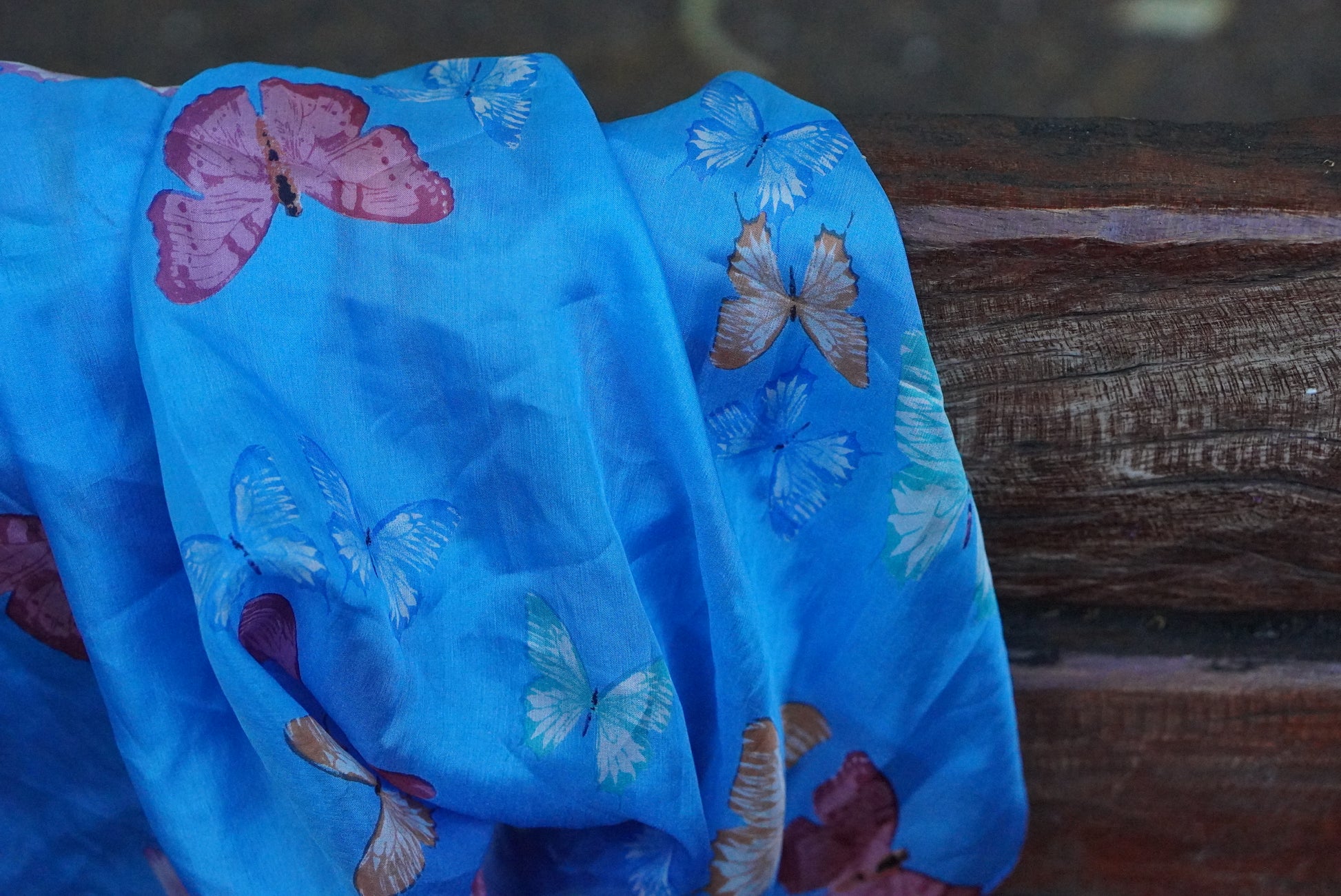 Vintage Passigatti Silk Scarf Butterfly Print Blue Purple Ombre Sheer Neck Head