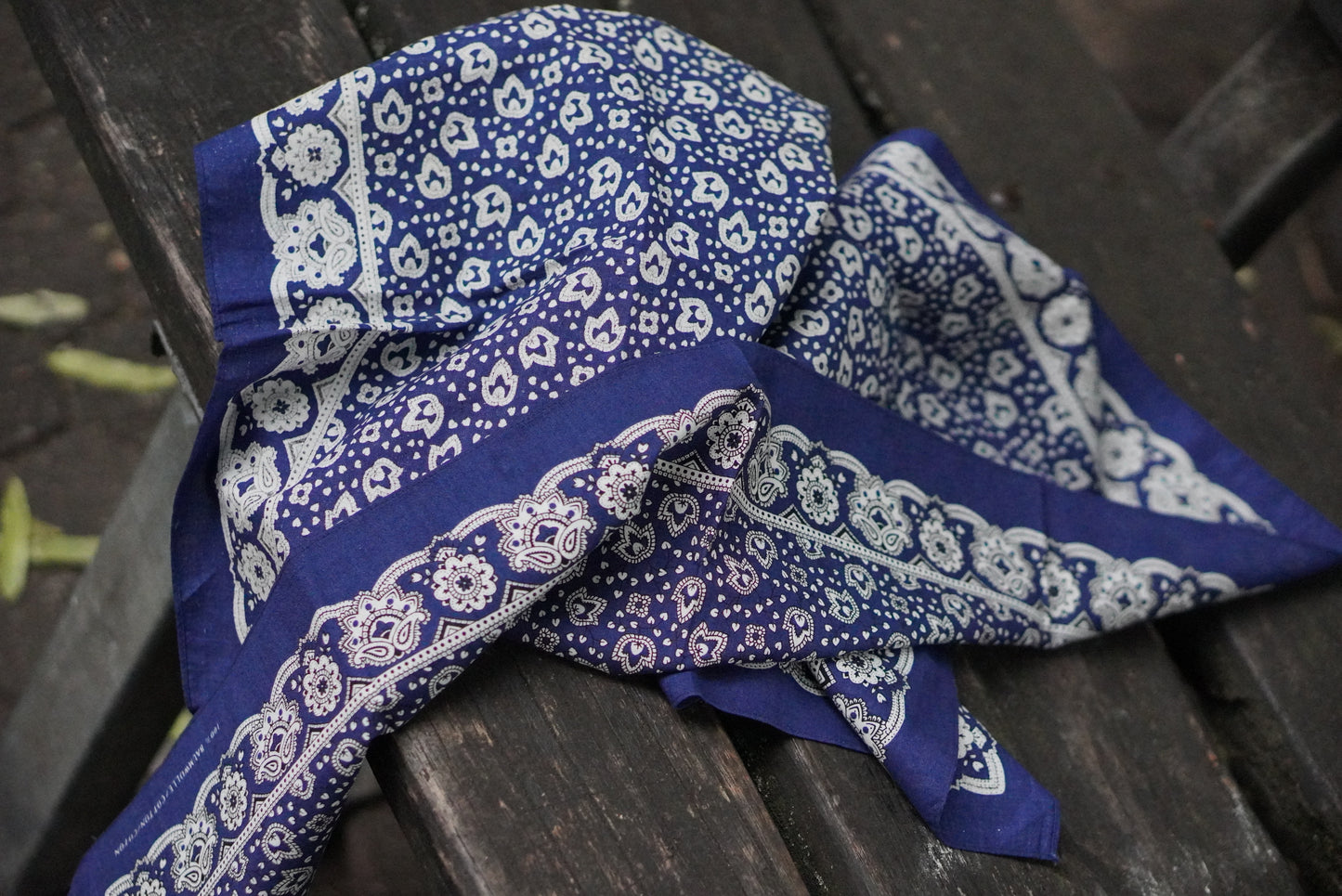 Vintage 1970s Blue Bandana Cotton Paisley Scarf Handkerchief Made in Germany Art