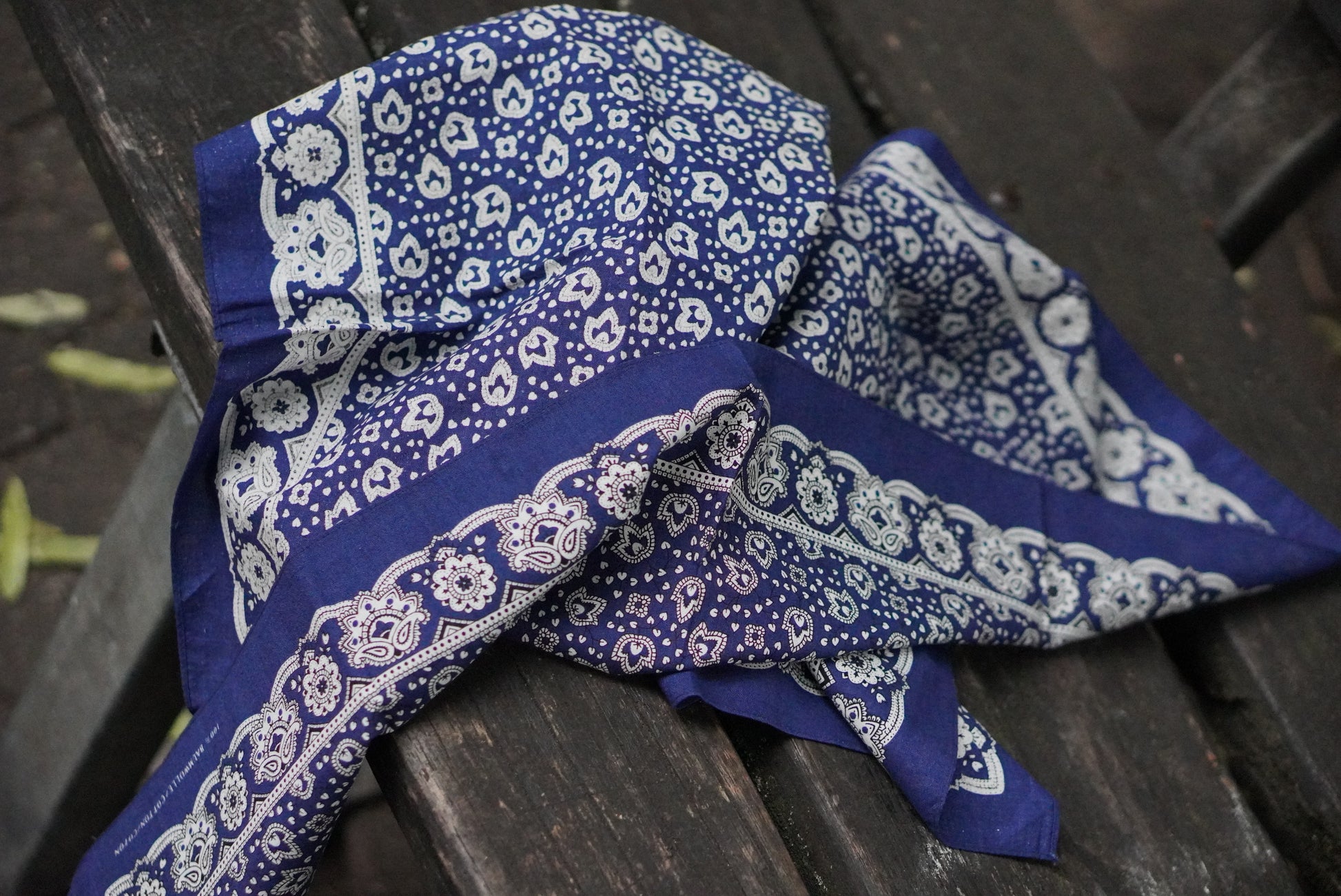 Vintage 1970s Blue Bandana Cotton Paisley Scarf Handkerchief Made in Germany Art