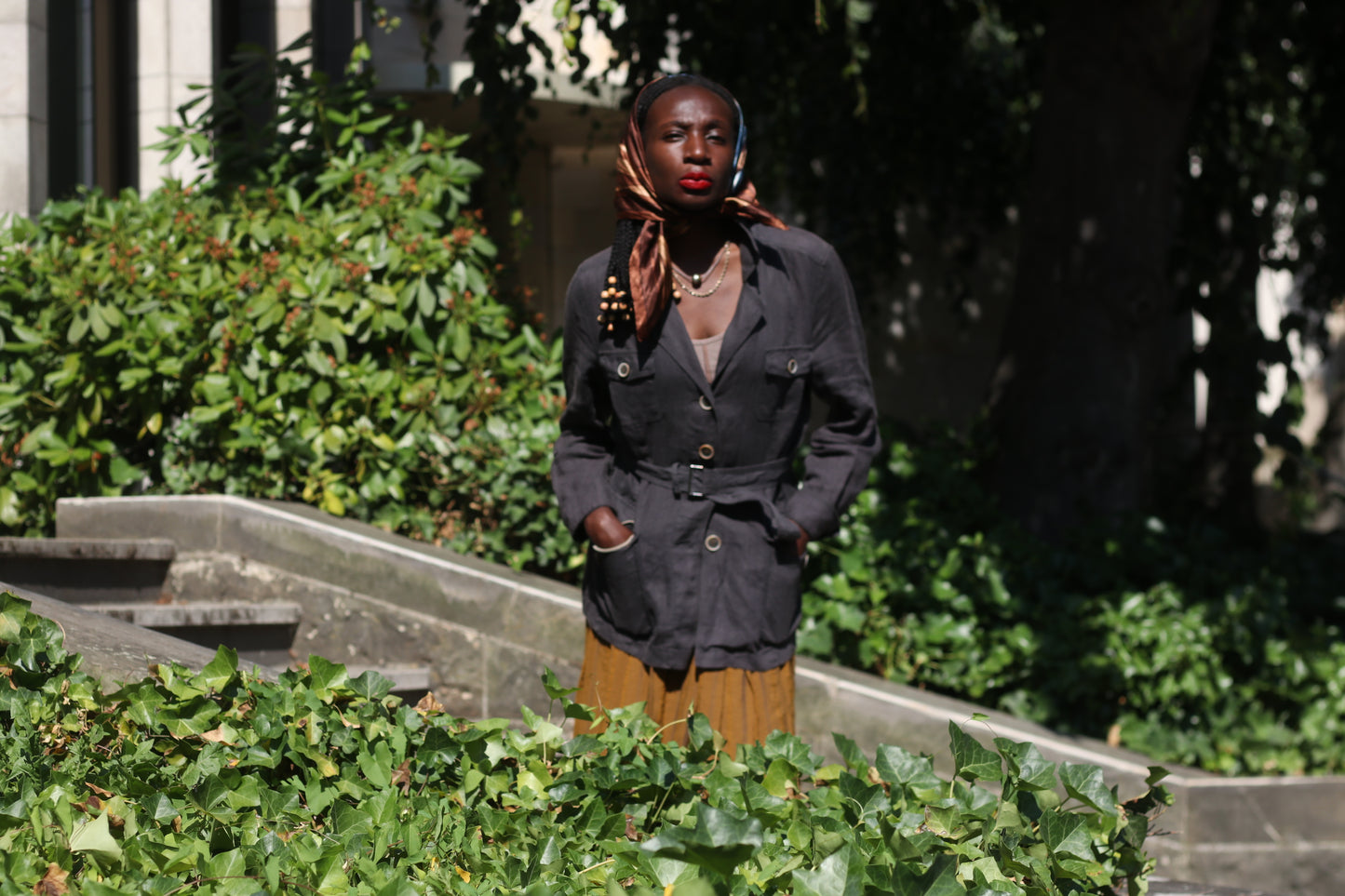 Vintage 90s Charcoal Grey Linen Safari Jacket - Public Utility Coat