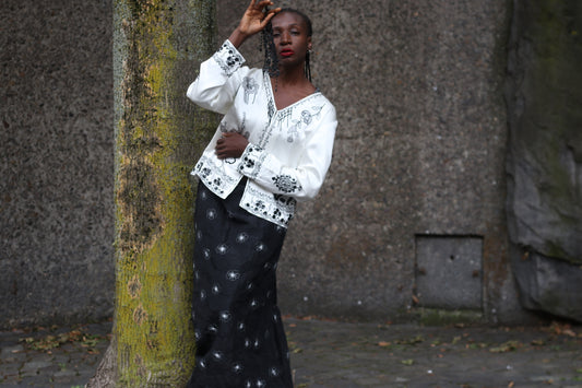 Vintage Y2K Embroidered Floral Maxi Skirt| Romantic Tiered Black Plus Size 