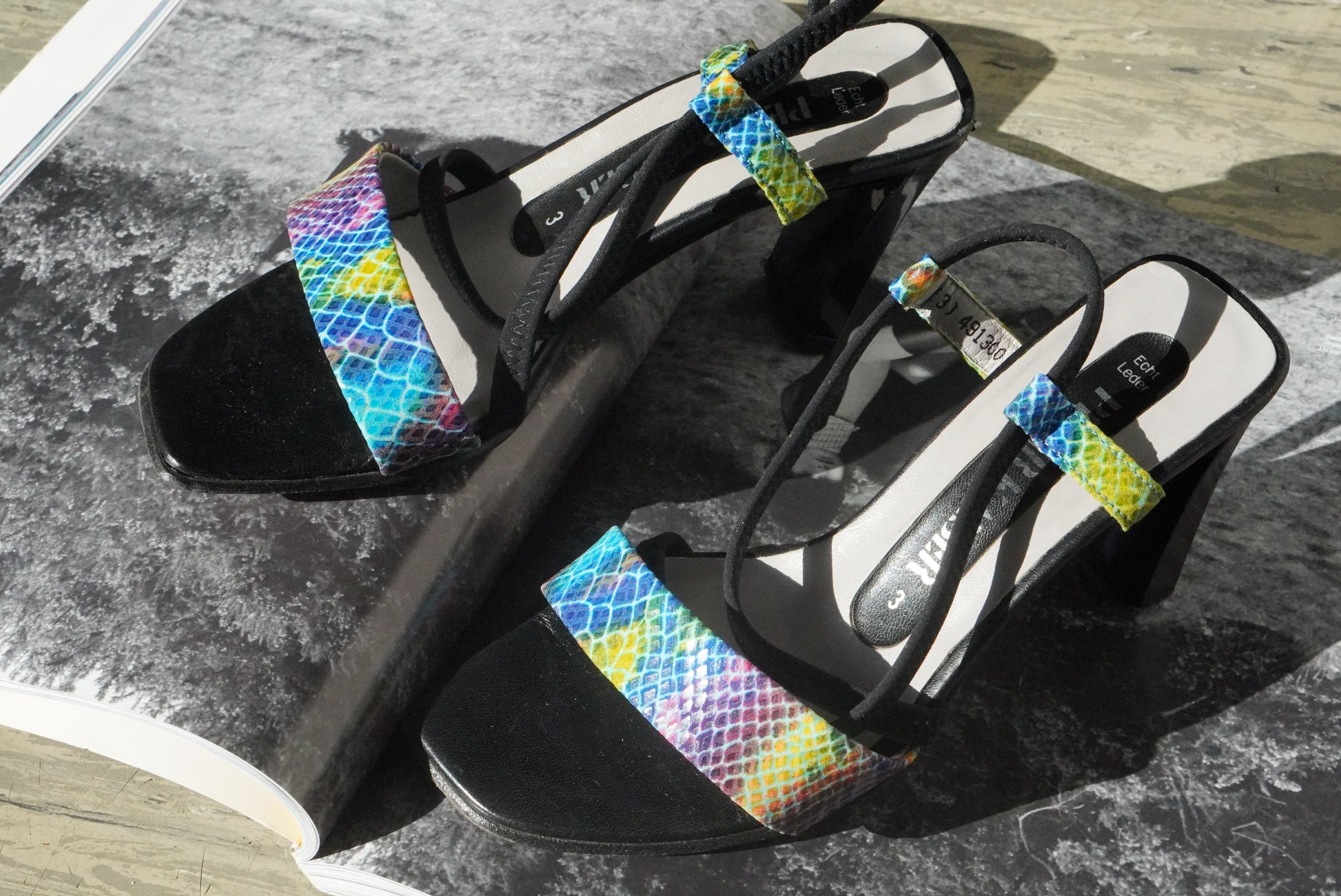 Rainbow Snakeskin  Print Sandals | Vintage Y2K Strappy Heels - Size EU 35.5
