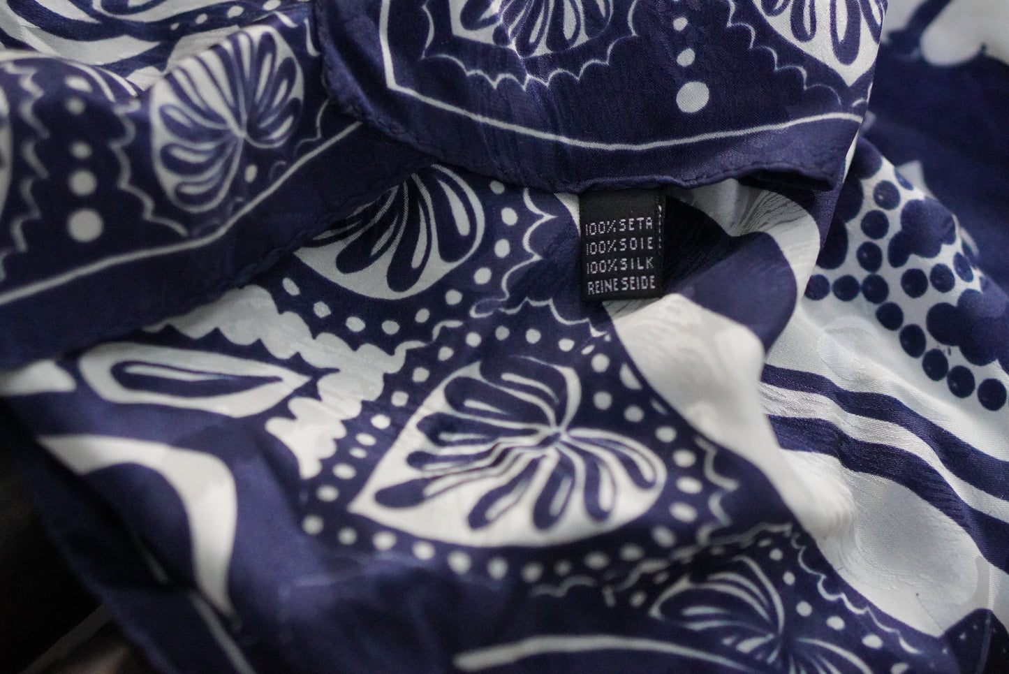 Vintage 1980s Silk Scarf Venetian Masquerade Navy Blue Jacquard Harlequin Border