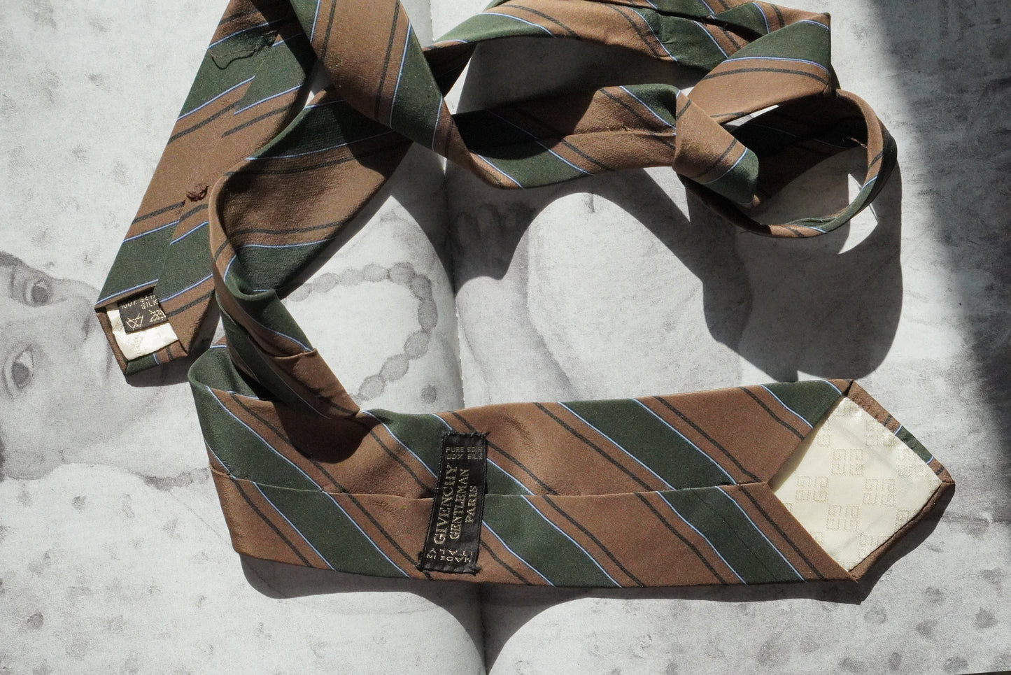Givenchy Vintage Silk Tie Brown Green Striped Mens Designer Necktie Made In Italy