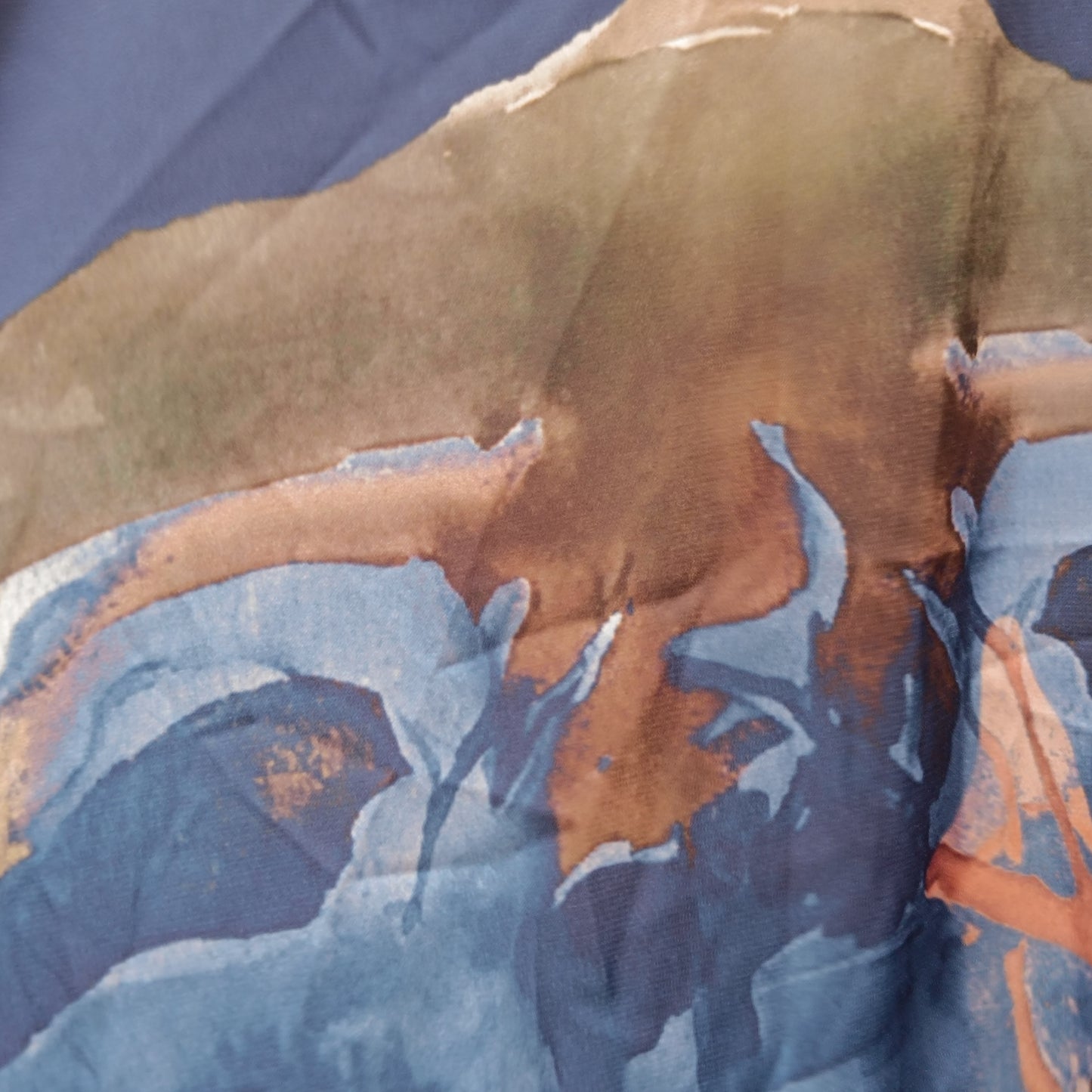 Vintage Silk Landscape Print Shirt - 90s Oversized Blue Blouse  M/L