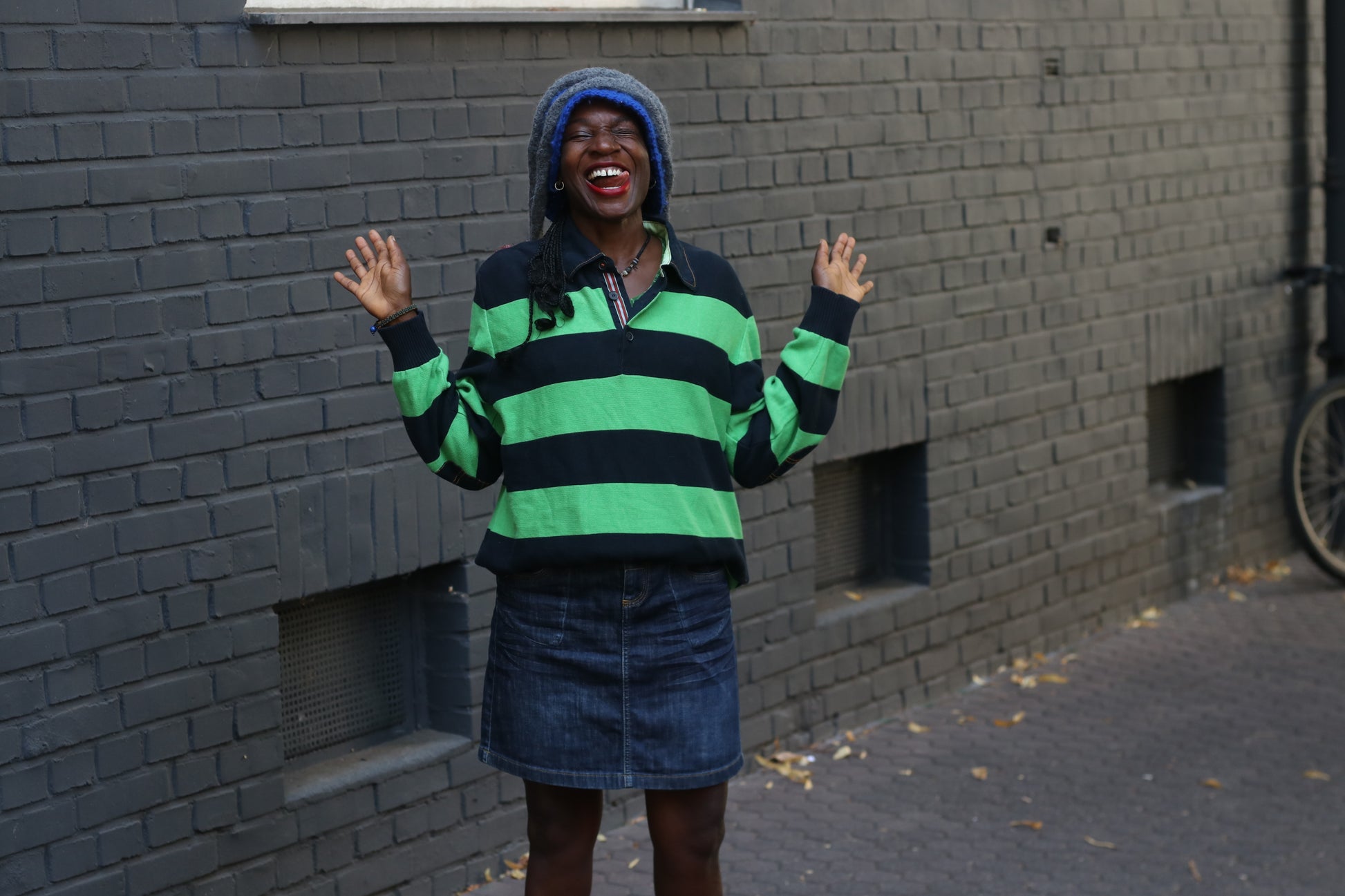 Vintage Bogner Stripe Jumper | Navy & Lime Green Cotton Knit | Fits M