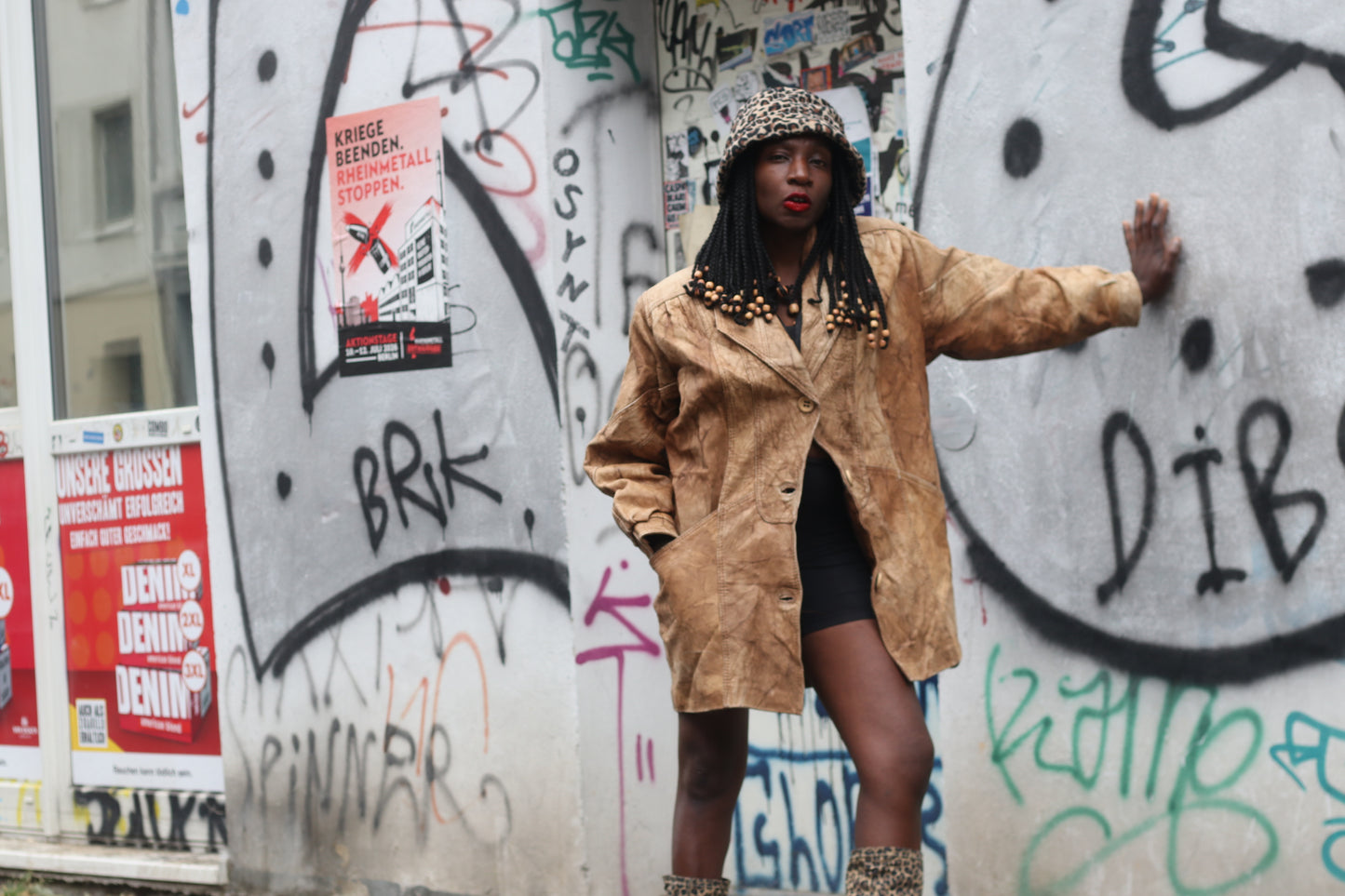 Creation SAM Leather Vintage 80s Tan Patchwork Coat - Retro Long Jacket