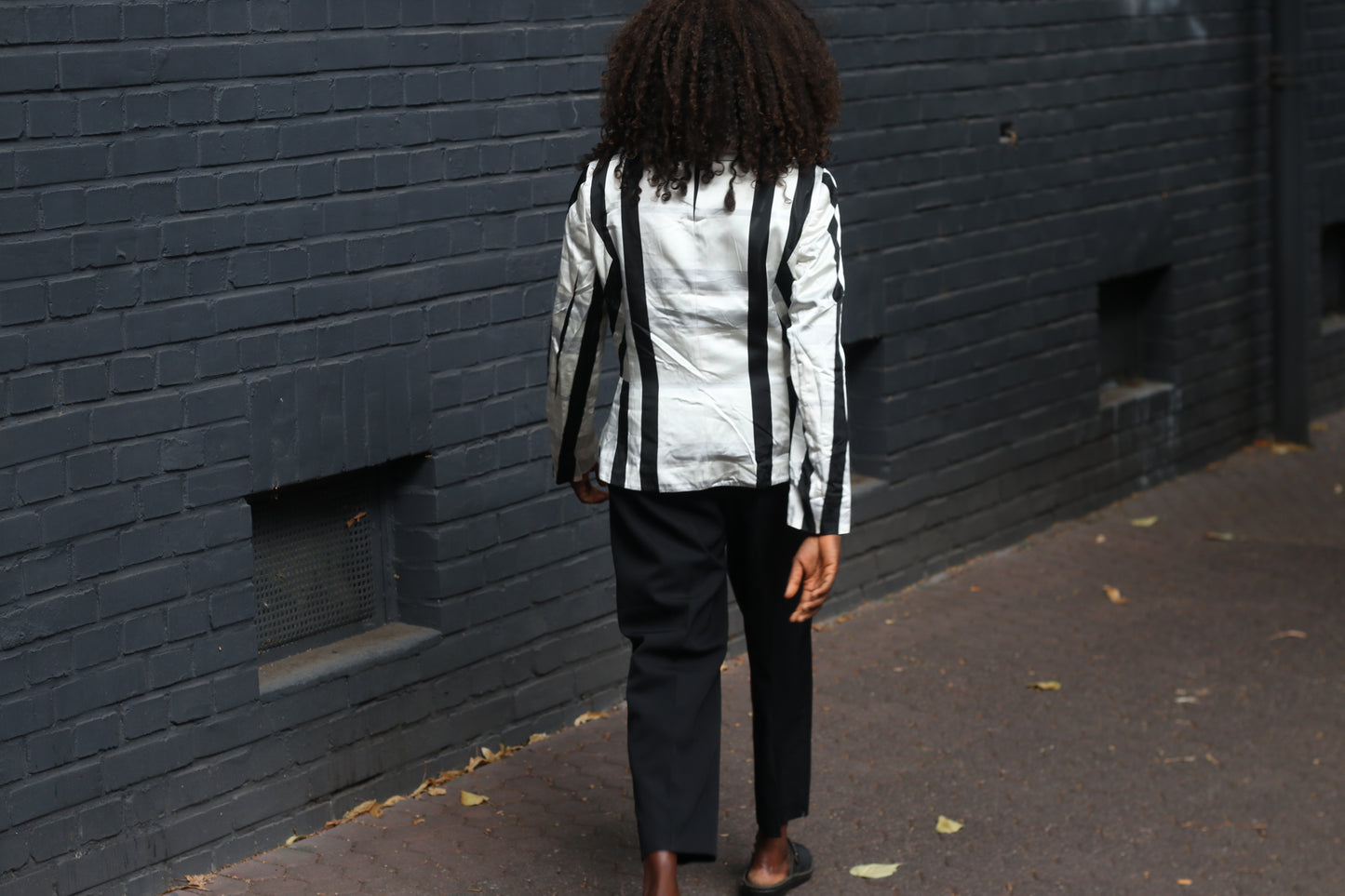 Vintage Striped Blazer | 90s Black White Geometric Jacket | Vera Mont S