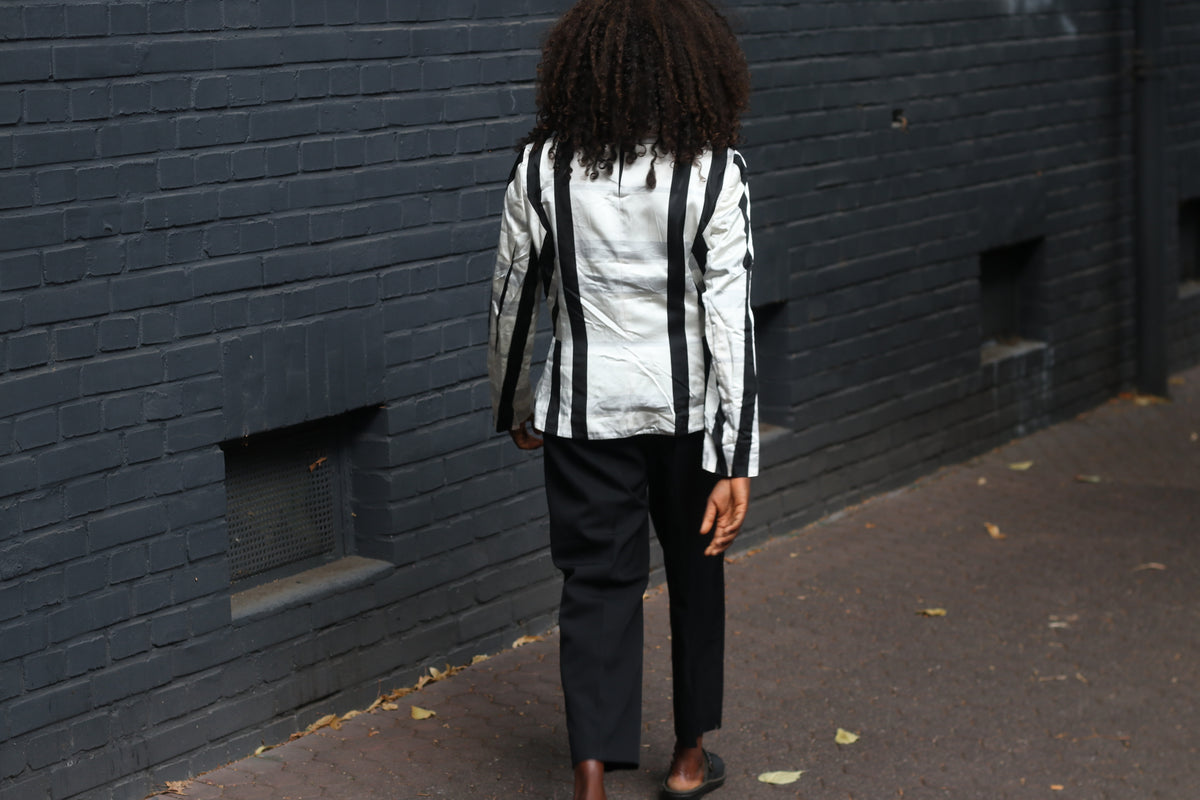 Vintage Striped Blazer | 90s Black White Geometric Jacket | Vera Mont S