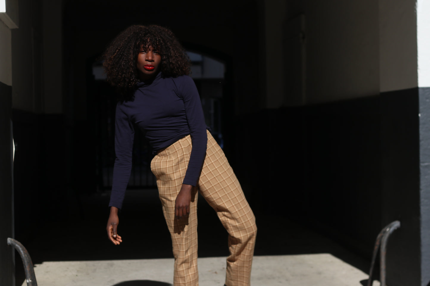 Plaid Trousers Vintage 70s Beige High Waisted Pants | Fits XS to S