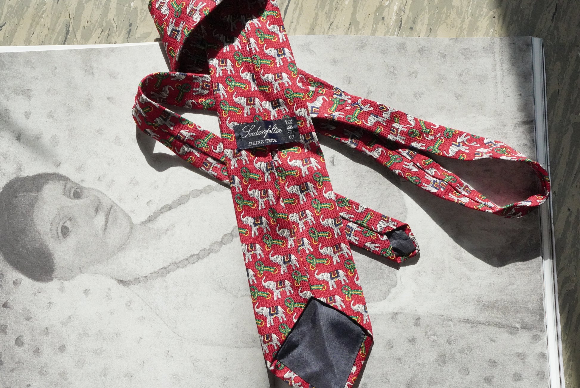 Vintage Seidensticker Elephant Silk Tie Red Novelty Necktie Made Germany