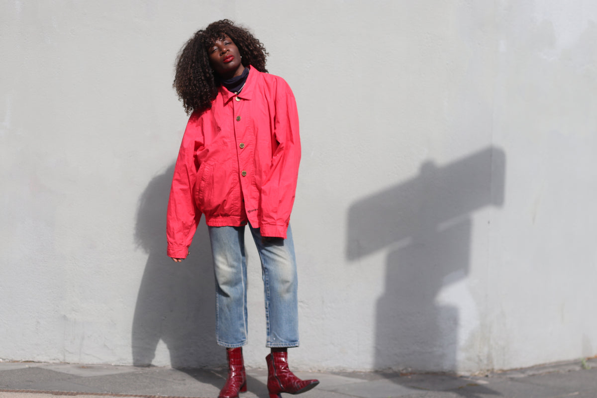90s Vintage Bomber Jacket | Minimalist Bright Red Streetwear Coat