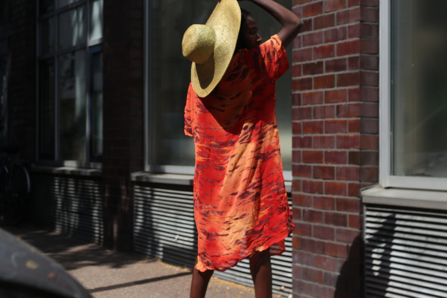 Vintage 90s Abstract Print Viscose Shirt Dress in Orange & Red