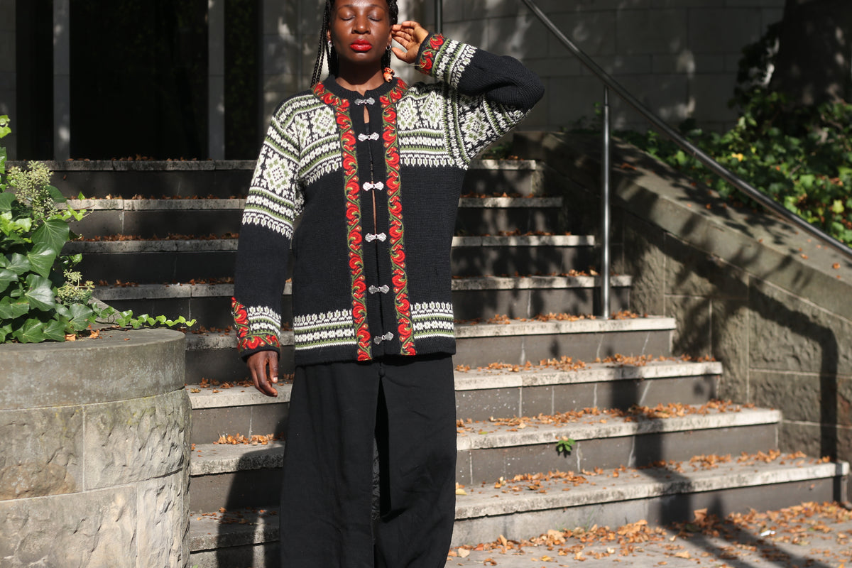 Vintage Norwegian Wool Cardigan | Nordstrikk Folk Knit | L/XL