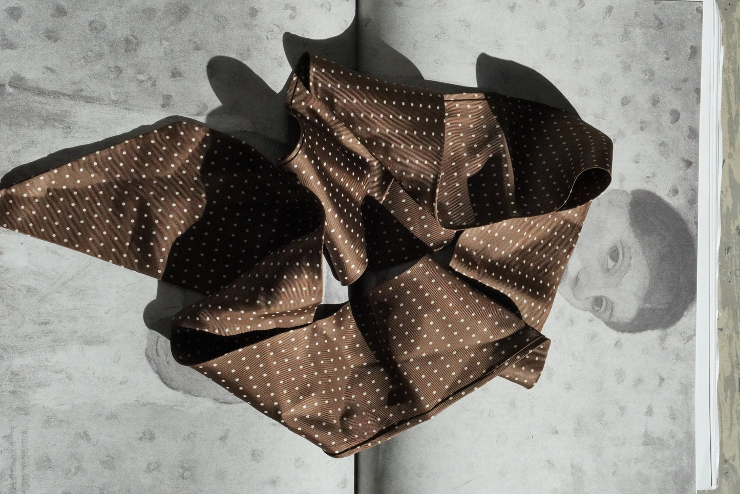 Vintage Brown Polka Dot Silk Scarf Neck Tie Ribbon Pussy Bow Hair Band Headband