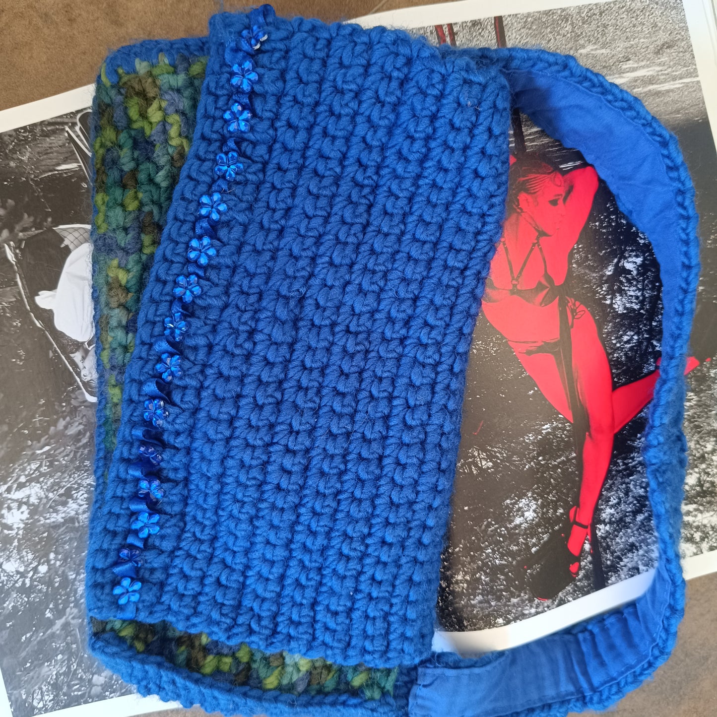 Vintage Crochet Shoulder Bag | Y2K Blue Beaded Purse 