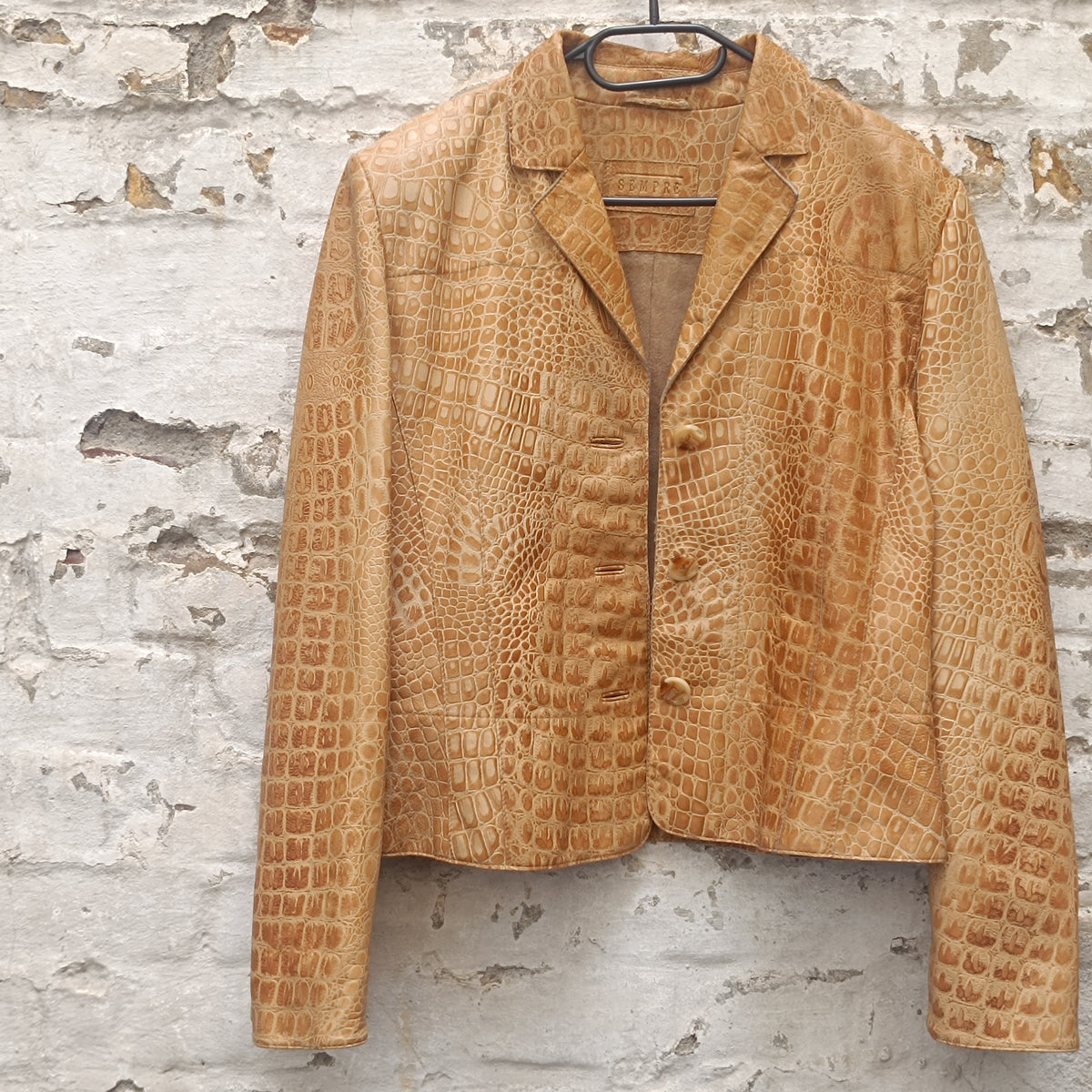 Croco Leather Jacket | Vintage 90s Tan Nappa Blazer M/L