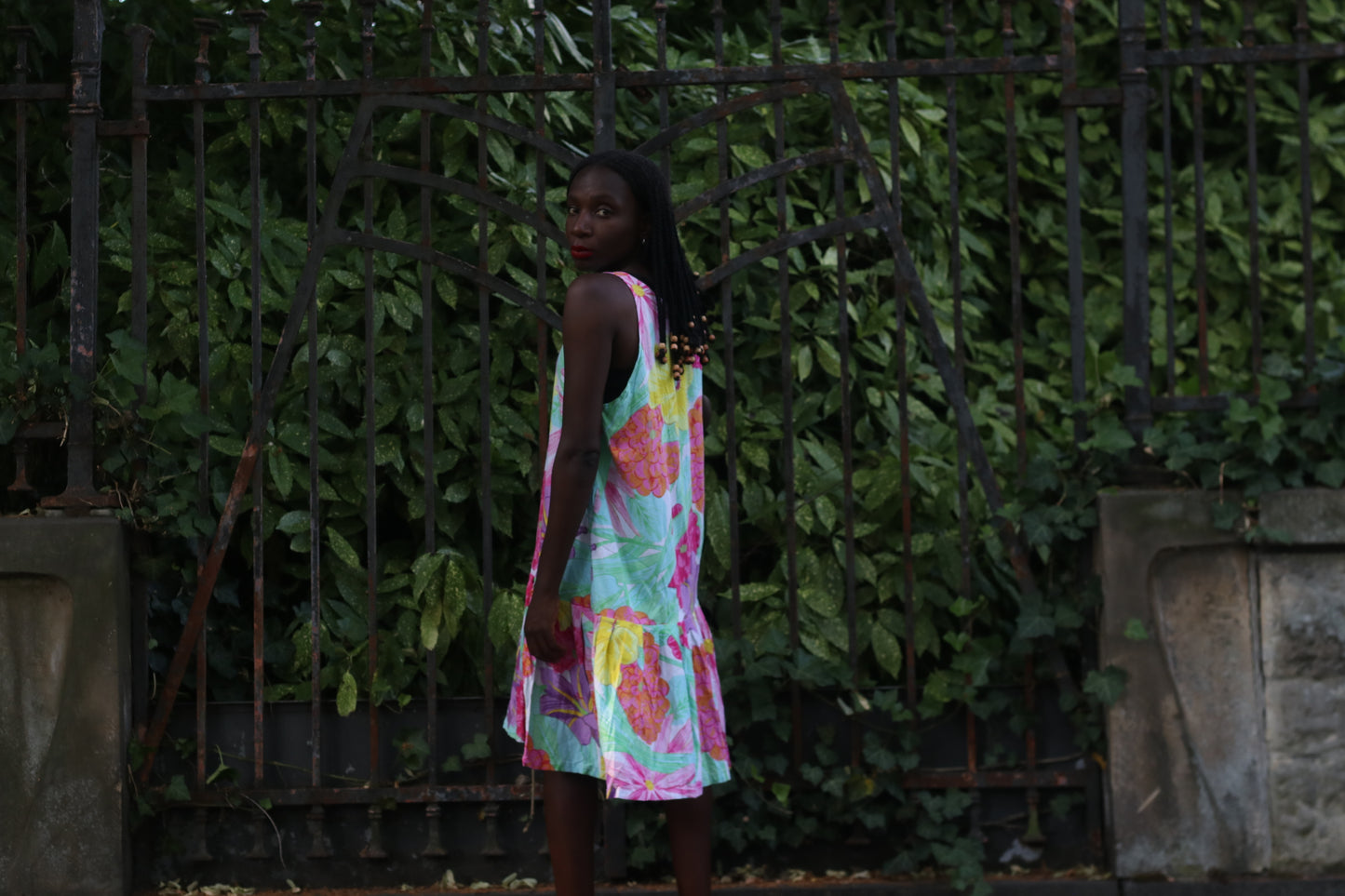 Vintage 80s Floral Drop Waist Dress | Vibrant Abstract Botanical Sun Dress