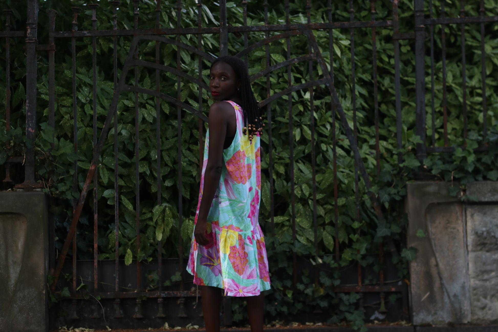 Vintage 80s Floral Drop Waist Dress | Vibrant Abstract Botanical Sun Dress