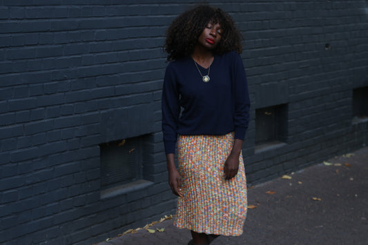 Knit Tube Skirt | Vintage 90s Multicolor Ribbed Mini | S/M