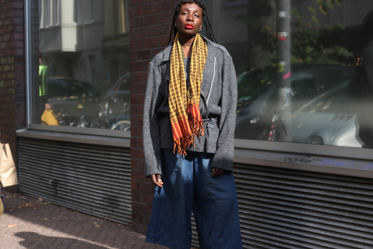 Vintage Plaid Scarf | 90s Yellow Fringe Wrap | Retro Unisex Stole