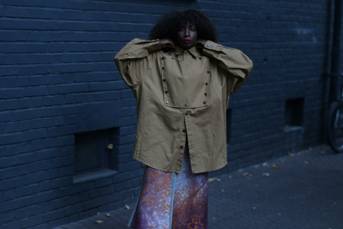 Vintage Military Style Bib Jacket - 90s Khaki Shirt Jacket - M/L