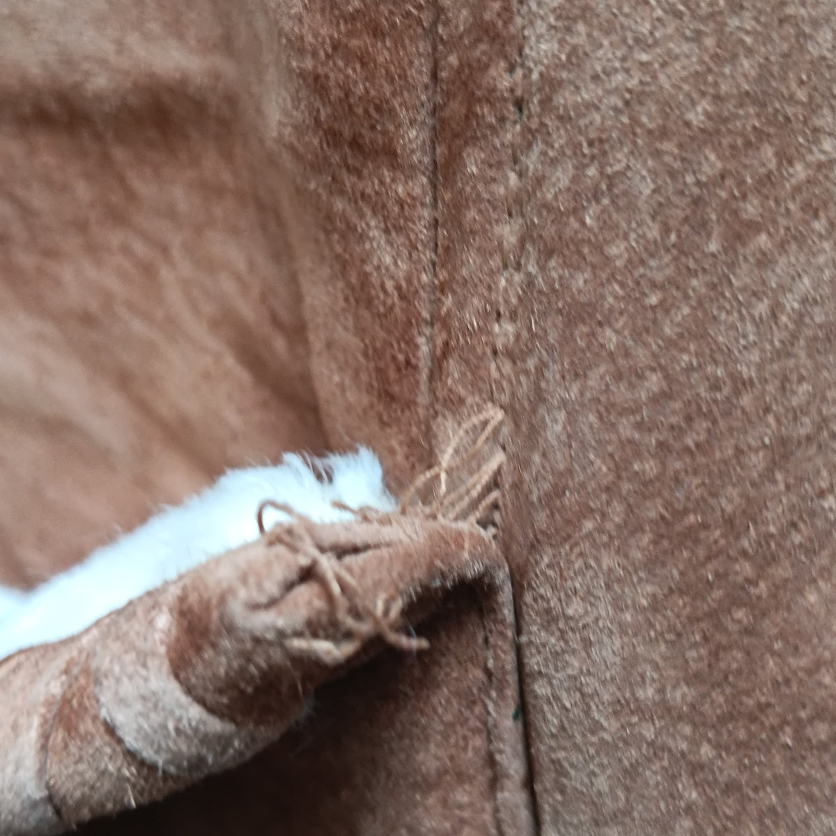 Vintage Wildleder Mantel Braun Lammfell-Optik Whipstitch Jacke Gr. M L 80s 90s